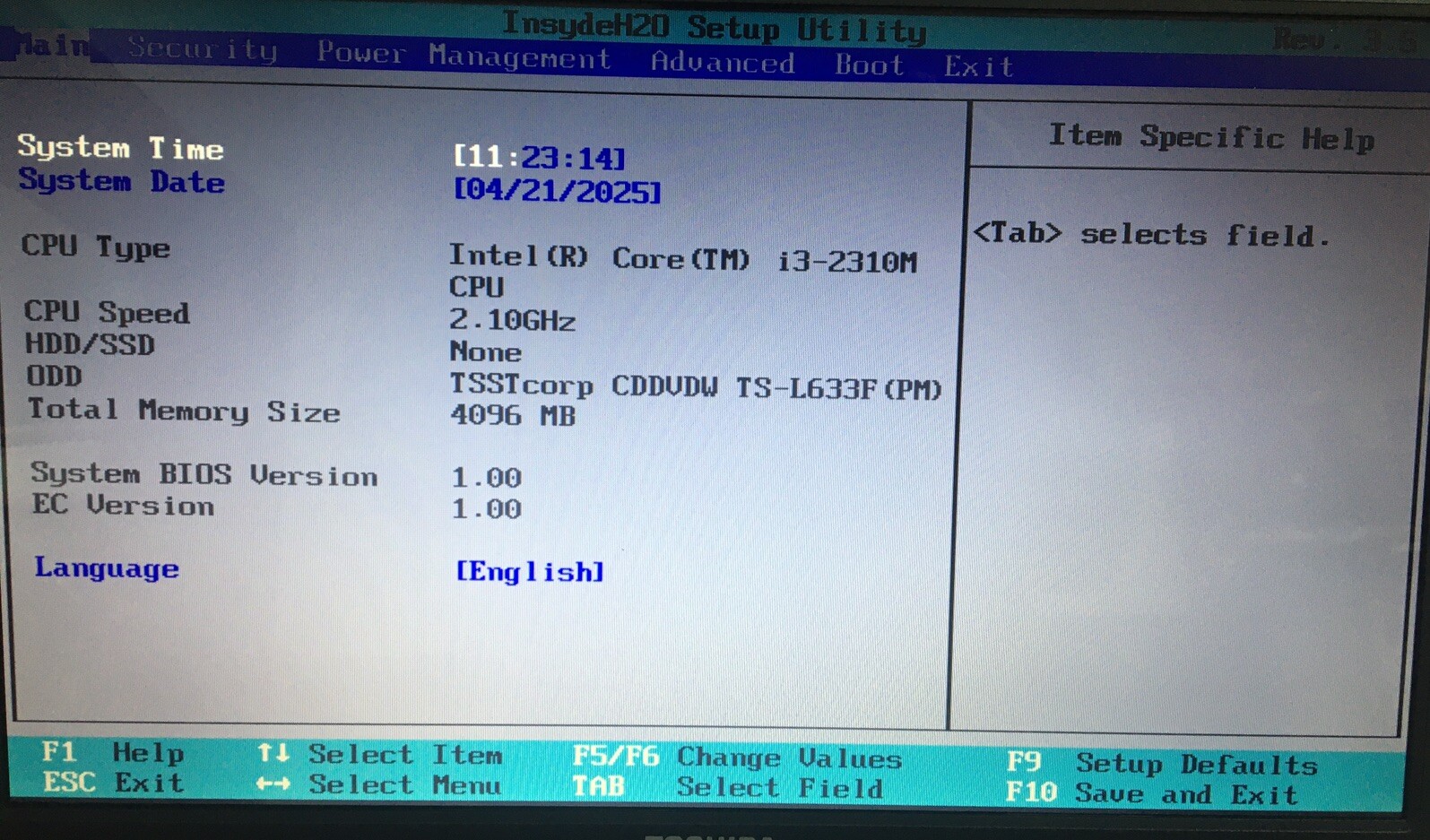 Toshiba Satellite Pro C650 Laptop i3-2310M/4GB RAM/NO OS/NO HDD – Boots to Bios