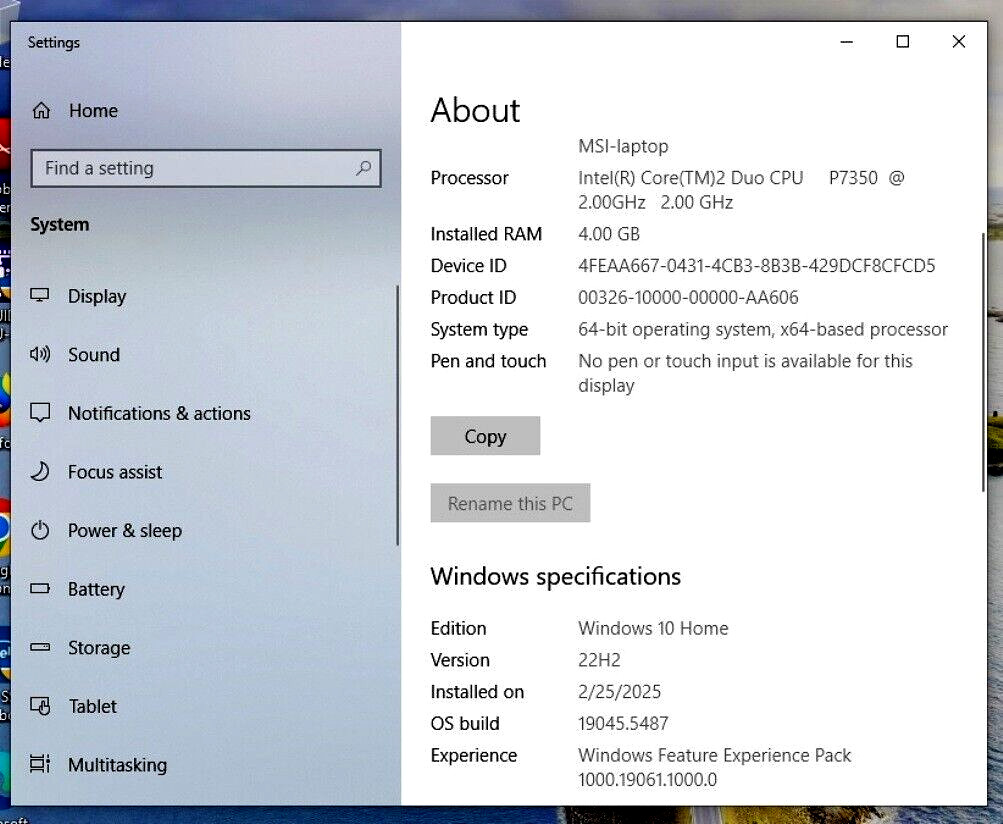 MSI PR601 Windows 10 Laptop 240GB SSD 4GB RAM DVD Burner – MINT