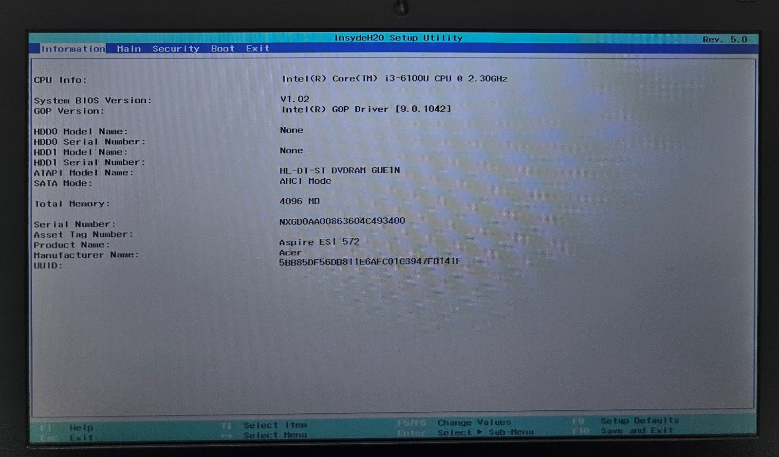 Acer Aspire ES 15 ES1-572-37X2 Laptop Intel Core i3-6100U 4GB Ram NO HD/OS (FL)