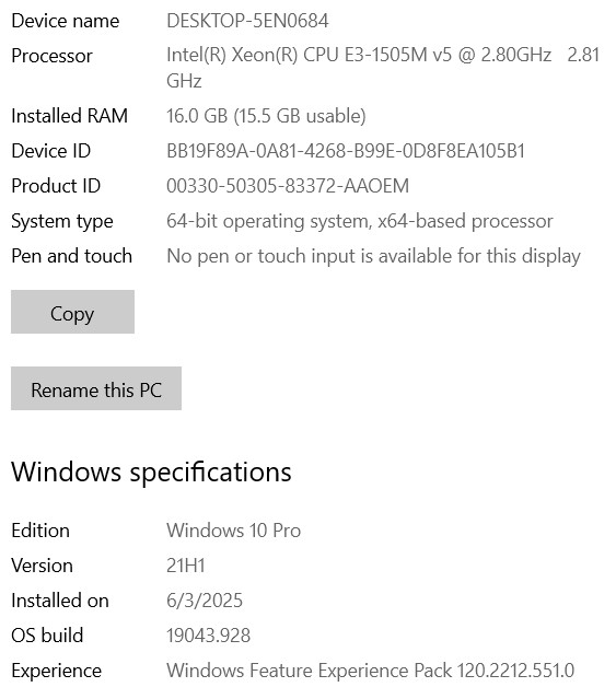 Lenovo ThinkPad P50 20EQ FHD E3-1505M v5 2.8GHz 16GB RAM 512GB SSD Quadro M2000M