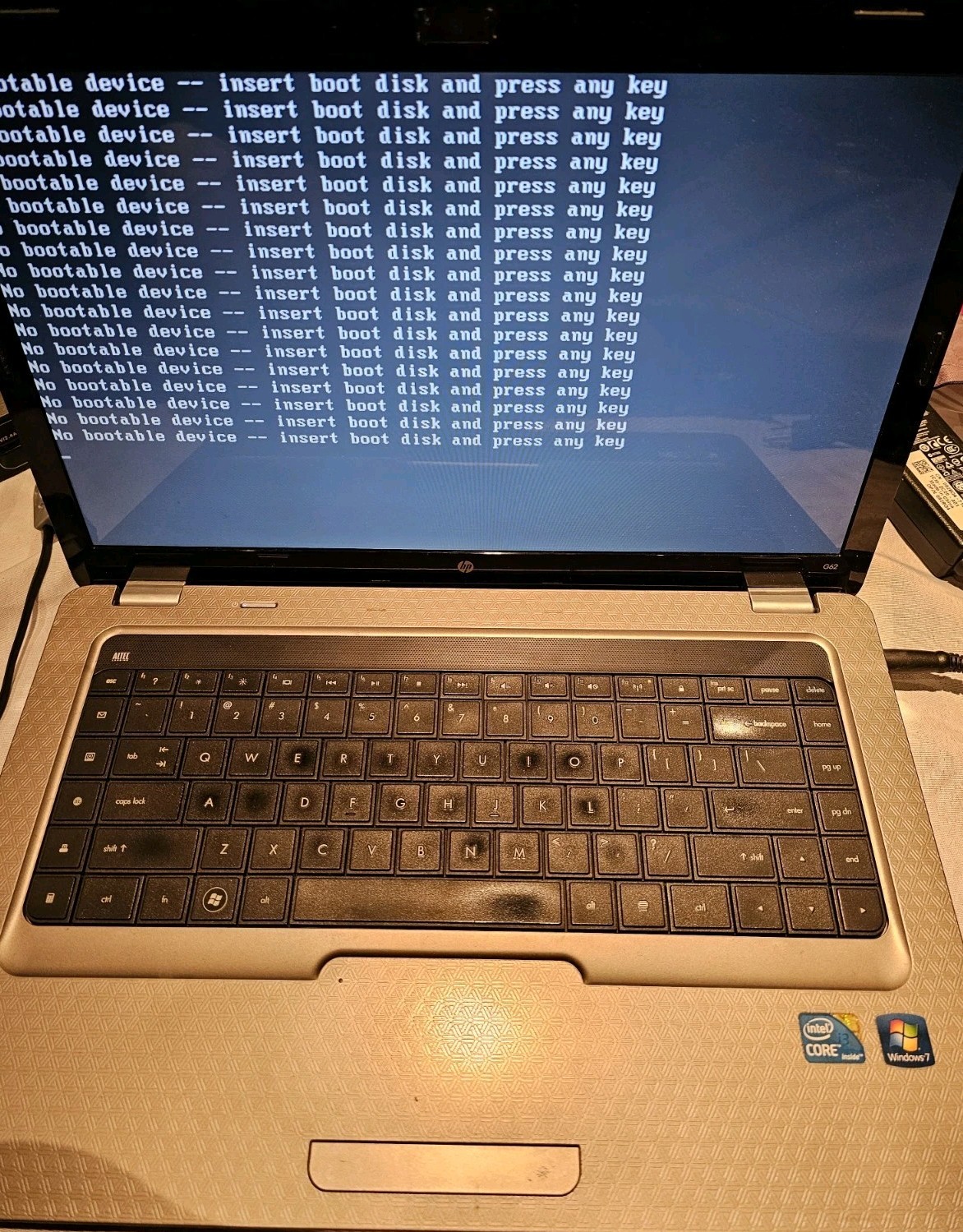 FOR parts or repair HP G62 Notebook. no power supply as pictured
