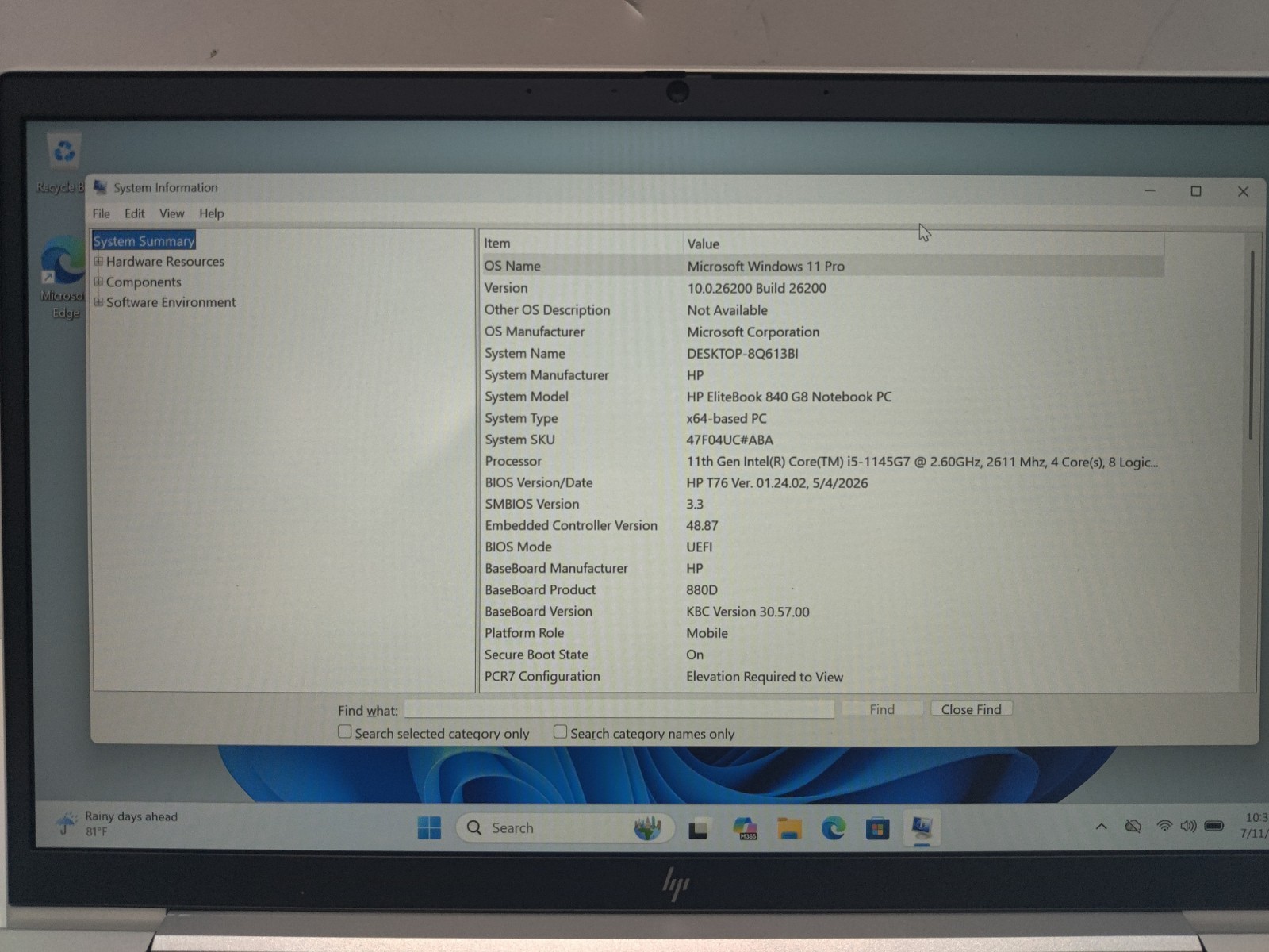 HP EliteBook 840 G8 14 inch Core i5-1145G7 16GB RAM 240GB NVMe Windows 11 Pro