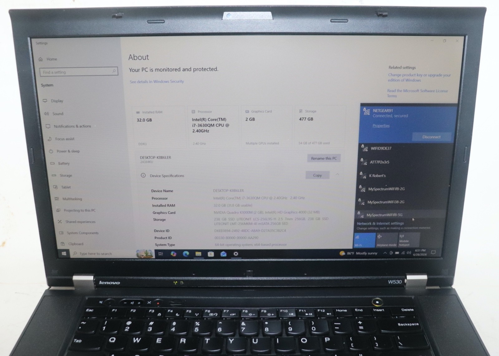 Lenovo ThinkPad W530|Core i7@2.40 GHz|32GB RAM 512SSD|WIN 10. PROF|NVIDIA|Webcam