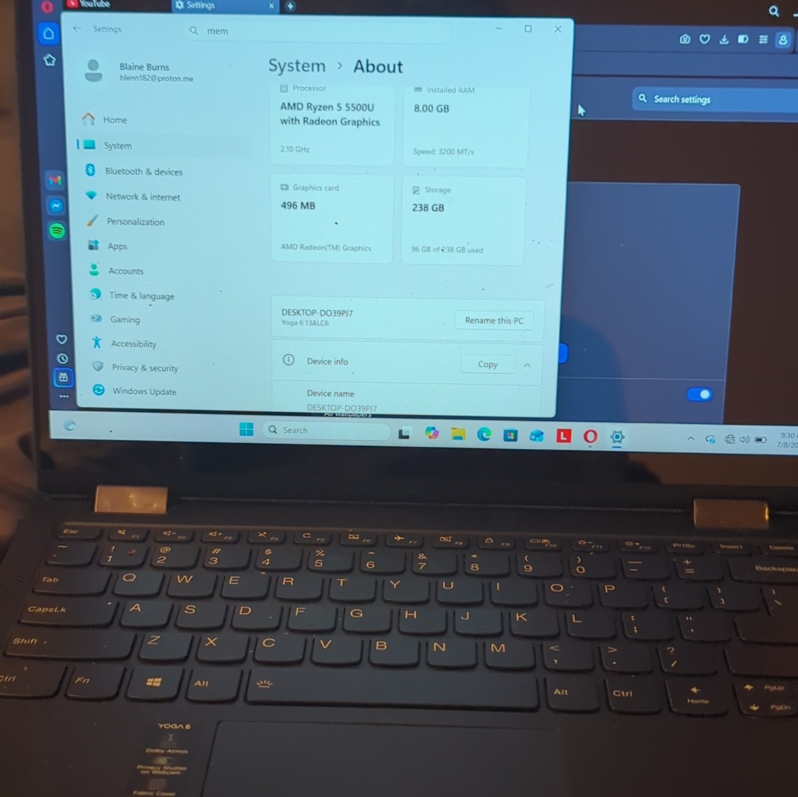 Lenovo Yoga 6 13ALC6 13in Ryzen 5 5500U 8GB 238GB SSD Win11 Gray