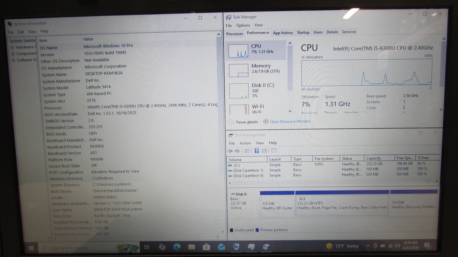 Dell Latitude 5414 i5-6300U 2.4GHz 8GB RAM 250GB m.2 14″ Windows 10 Pro COSM DMG