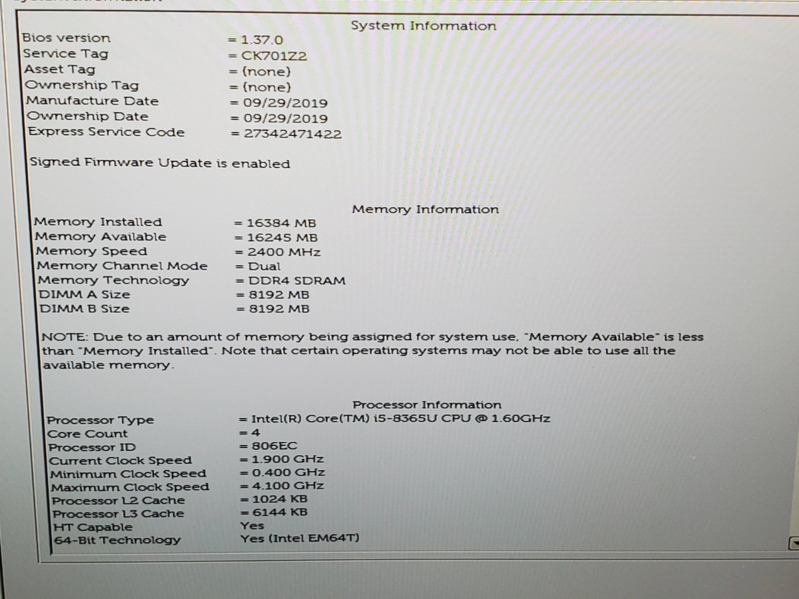Dell Latitude 7400 i5 8365U 1.60GHz/ 16GB/ 256 GB SSD 1920x 1080 #2948