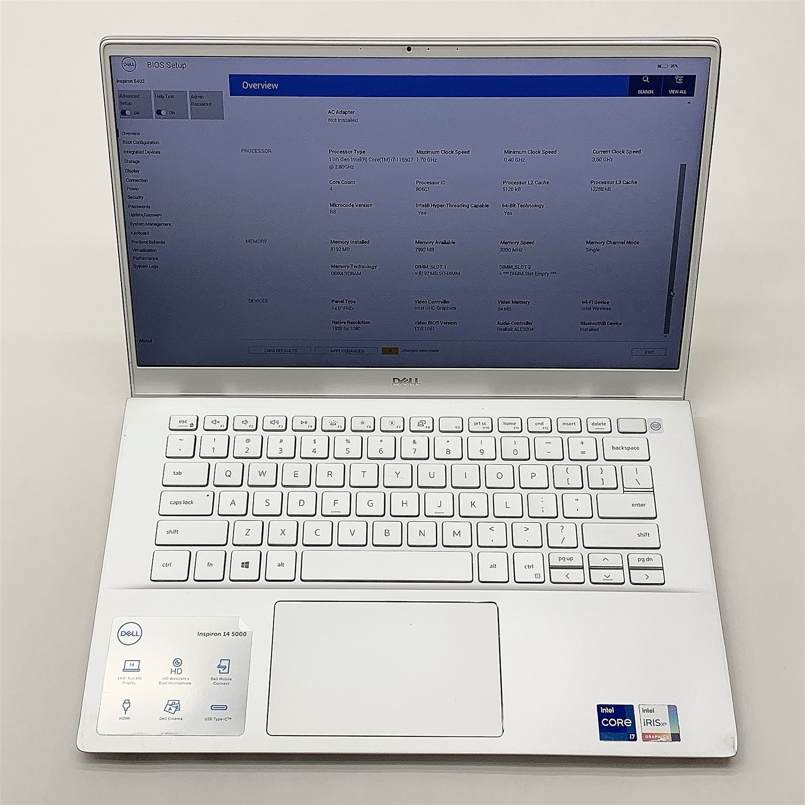 Dell Inspiron 5402 Laptop Intel Core i7 1165G7 2.80GHZ 14″ FHD 8GB RAM NO HDD