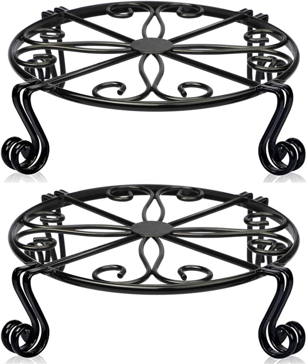 2 Pack 12″X3.1″ Black Plant Stand for Flower Pot Heavy Duty Potted Holder Indoor