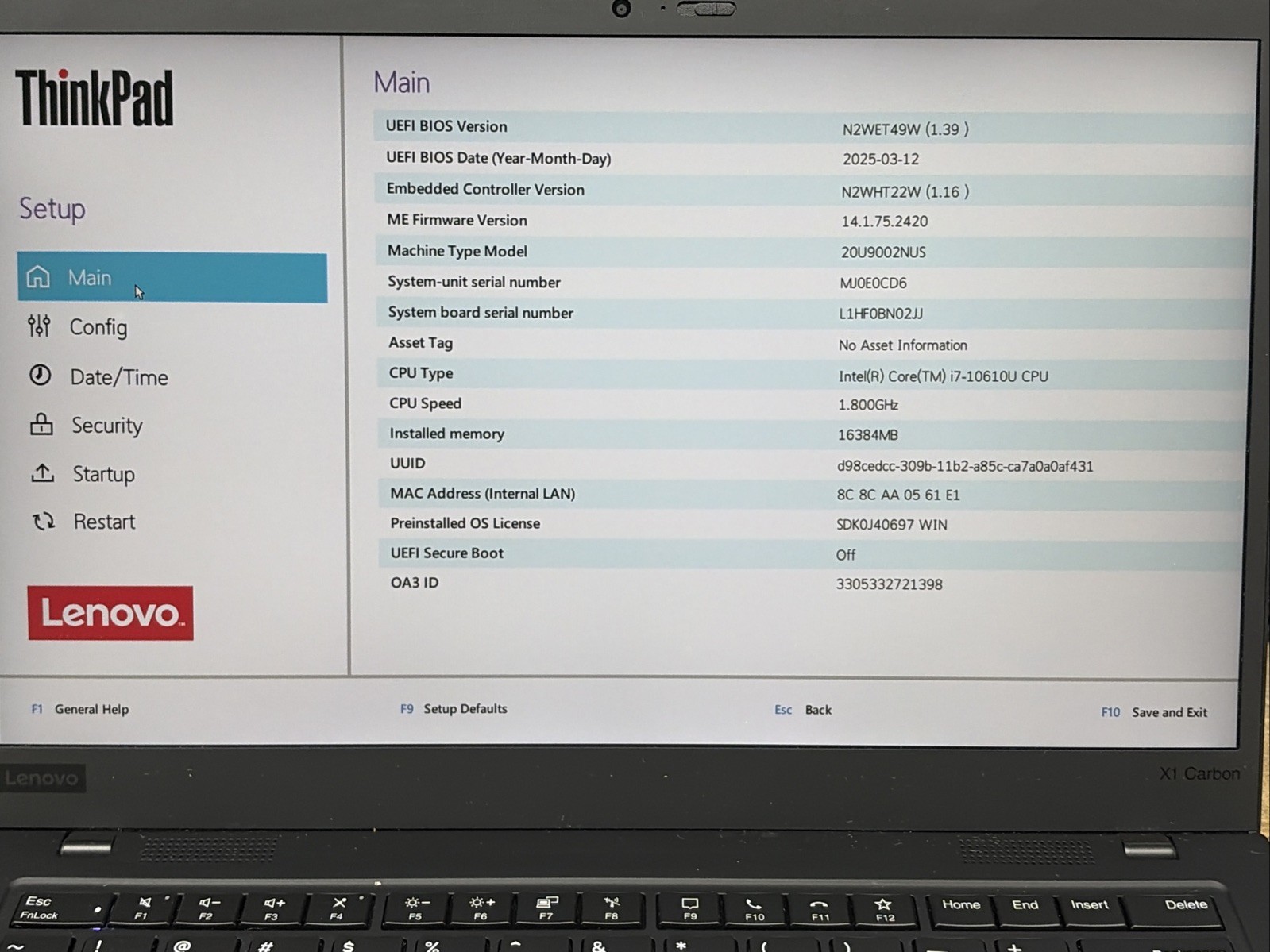 Lenovo X1 Carbon 8th Gen 14″ QHD i7-10610u 16GB RAM 256GB SSD No OS