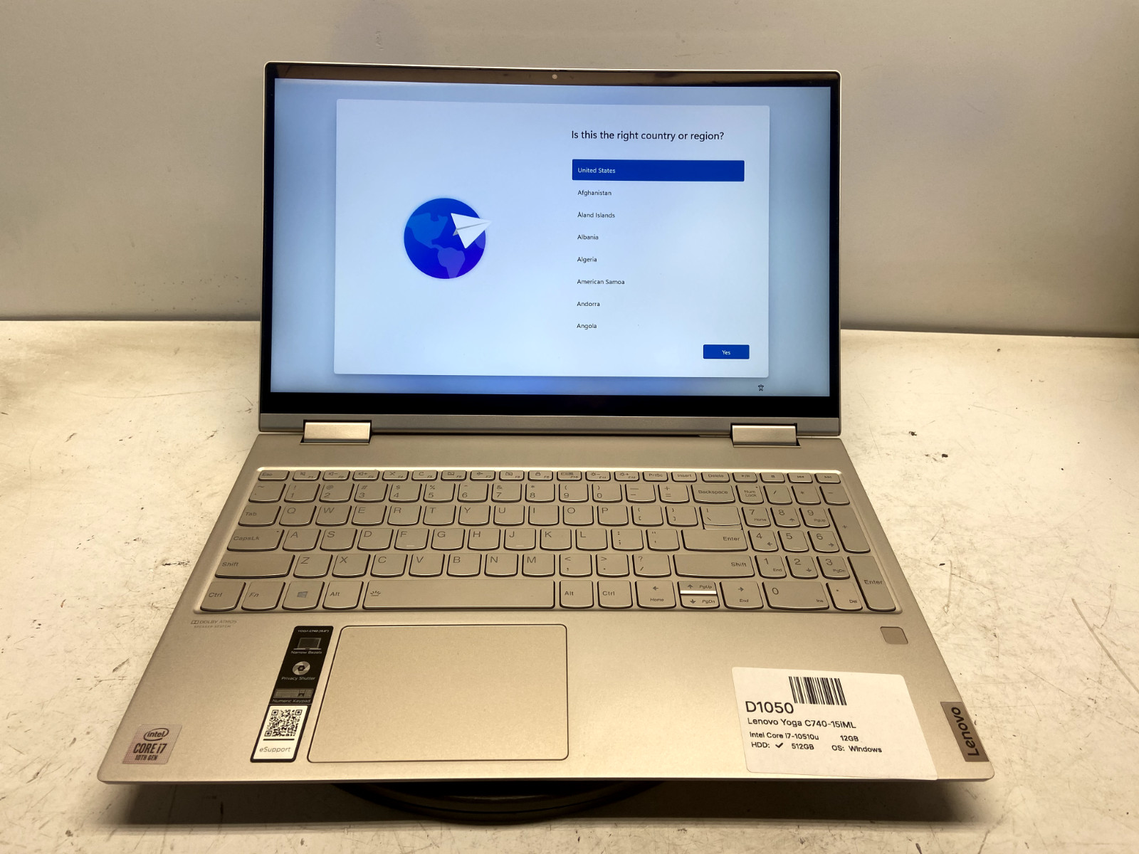 Lenovo Yoga C740-15iML Intel Core i7-10510u 1.8GHz 12GB 512GB SSD WINDOWS 11