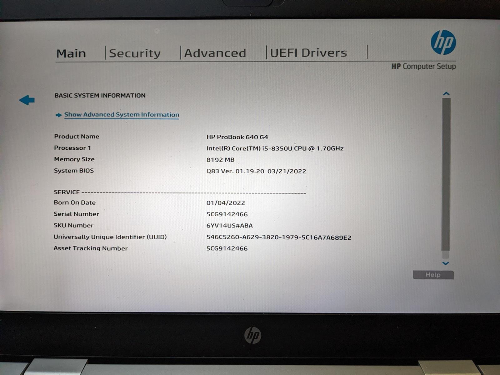 HP PROBOOK 640 G4 i5-8350U @ 1.7GHz, 8GB RAM, NO HDD/OS