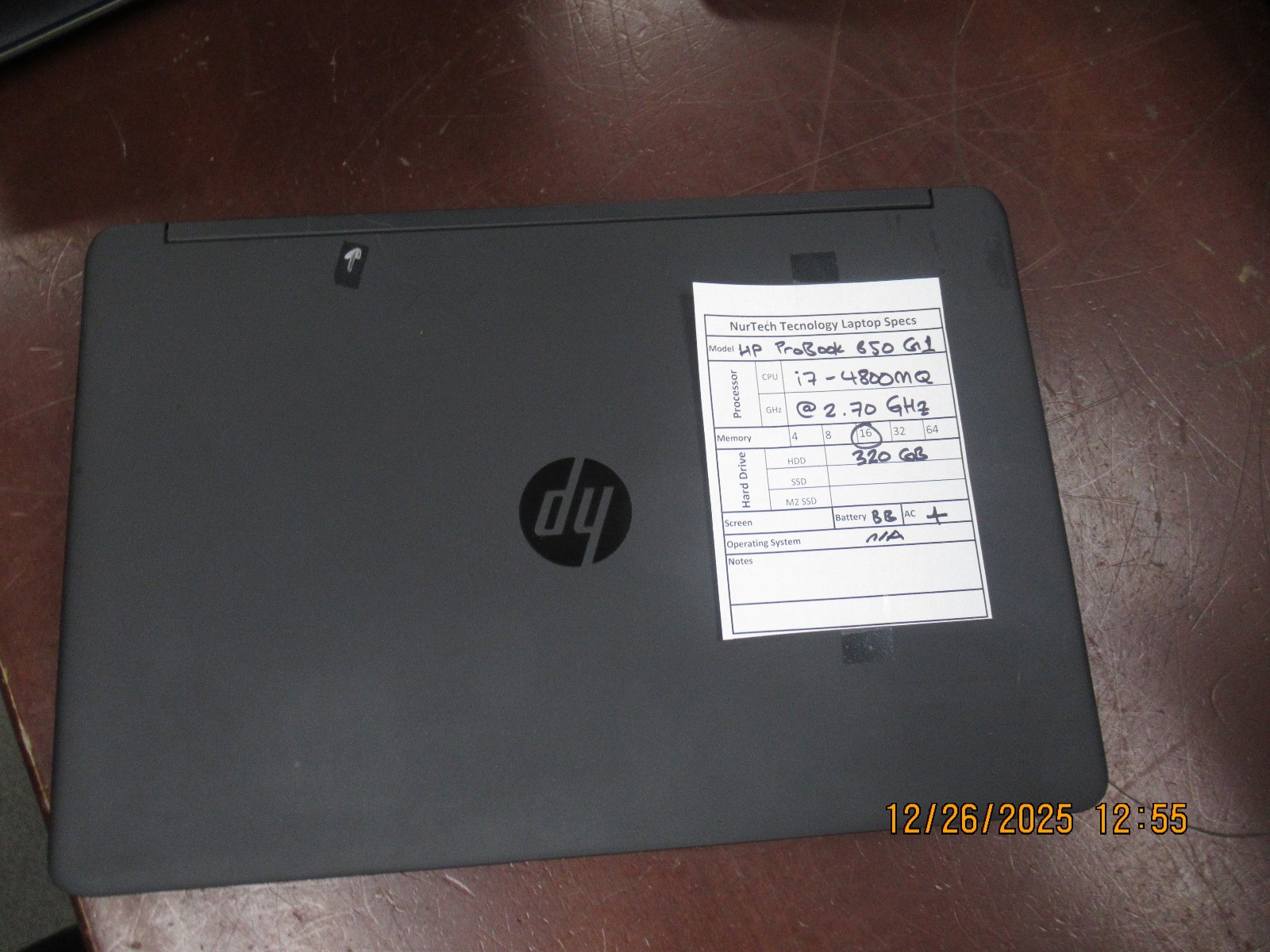 HP ProBook 650 G1 i7-4800MQ 2.70GHz 16GB 320GB LAPTOP w/ AC (NO OS) BadBattery