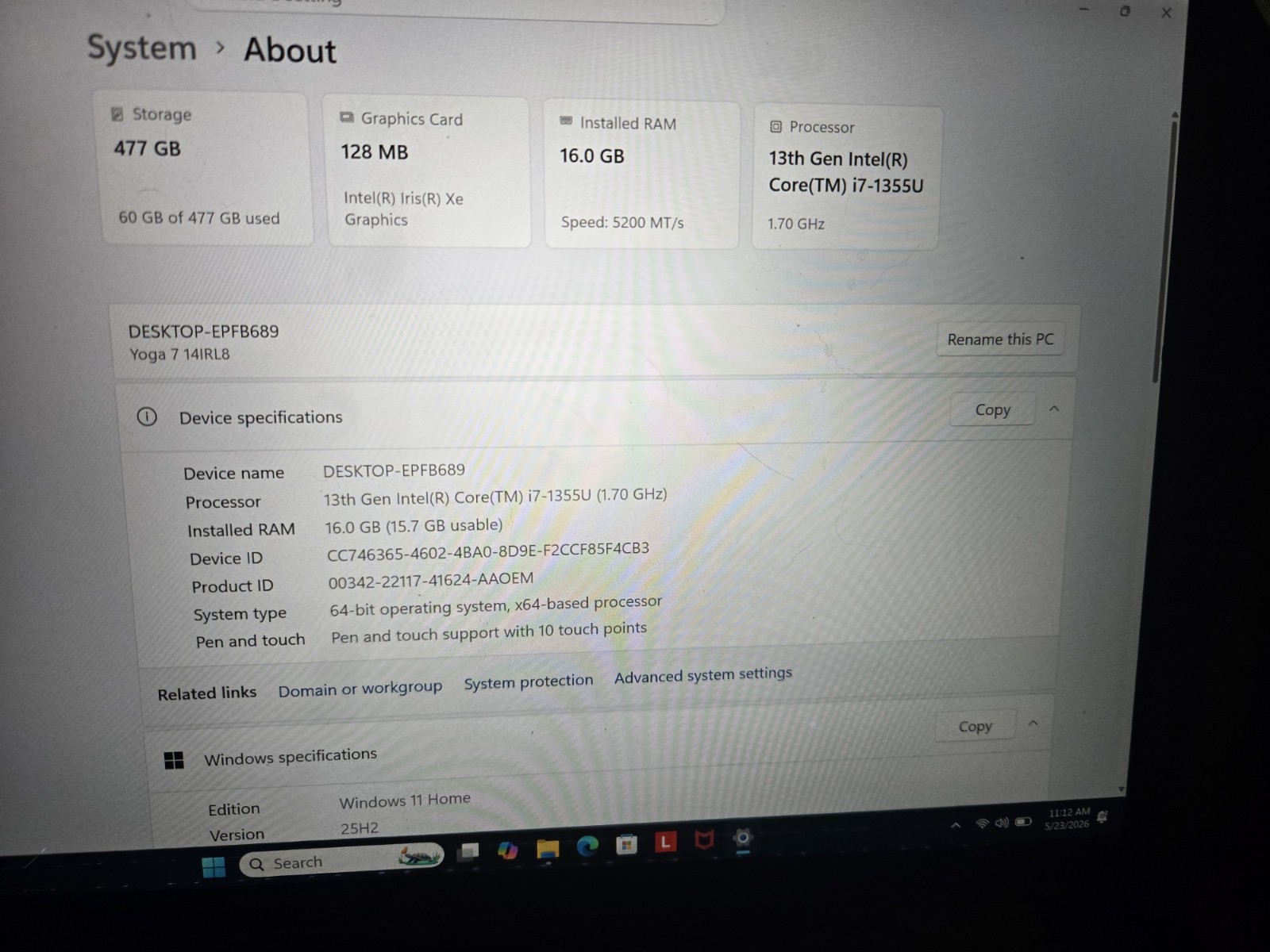 Lenovo Yaga 7i 15.6 Intel I7 16GB RAM