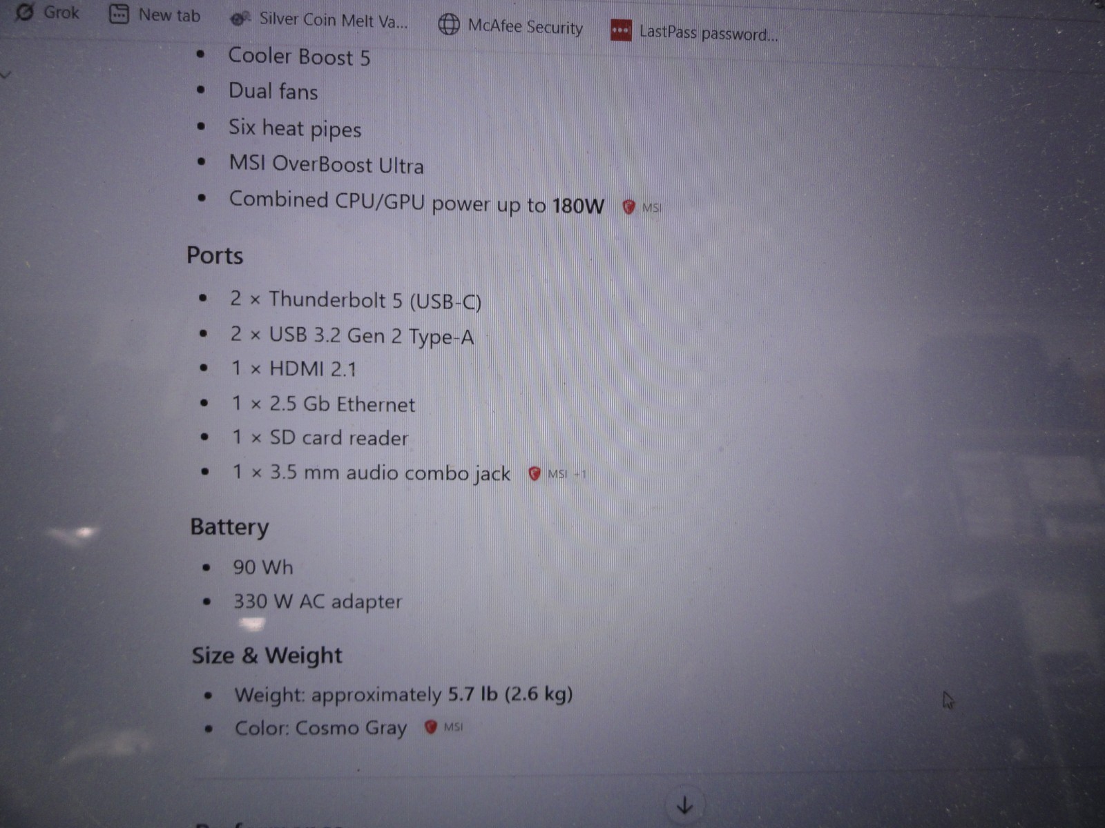MSI VECTOR 16 HX AI A2XW / Core Ultra 9 / 32GB RAM / 1TB SSD – PRISTINE!