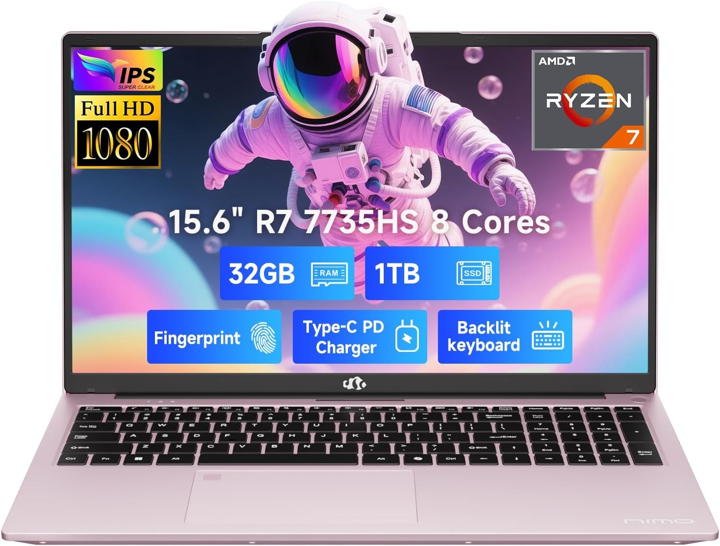 NIMO 15.6 ” Gaming Laptop AMD 8 Cores Ryzen 7 7735HS 4.75GHz 32GB RAM 1TB SSD