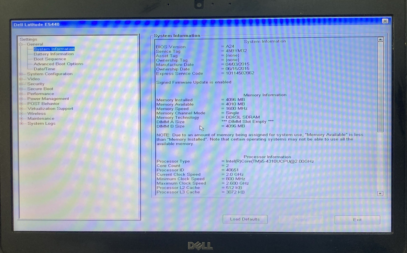 Dell Latitude E5440 Intel Core i5-4310U 2.0GHz 4GB RAM No HDD Boot to BIOS