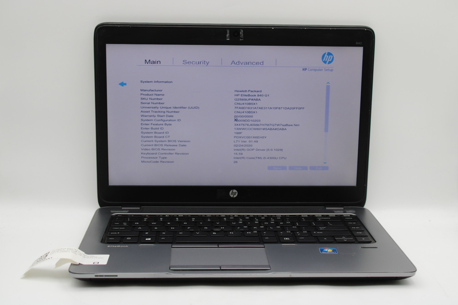 HP EliteBook 840 G1 i5-4300U @ 1.9 GHz 8GB RAM 256GB SSD No OS