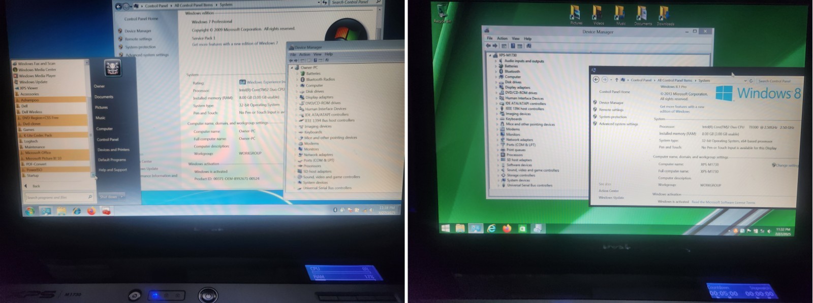 Dell XPS M1730, Intel® Core™2 Duo CPU 9300 @ 2.50 GHz, NVIDIA GeForce 8700M, 2TB