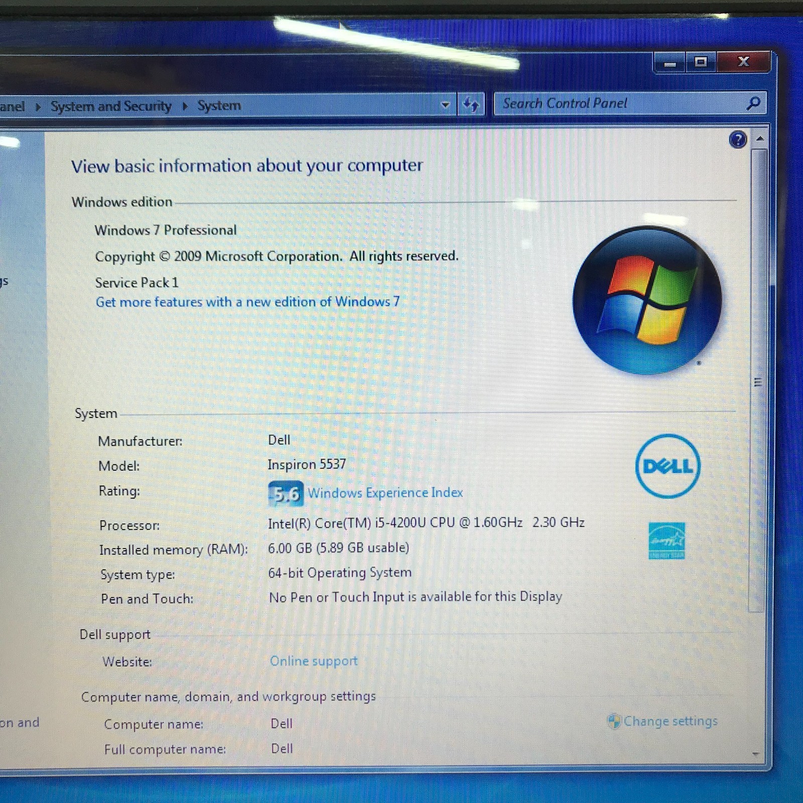 Dell Inspiron 15.6″ Retro Gaming Laptop i5-4200U 1.60GHz 6GB RAM (Windows 7 Pro)