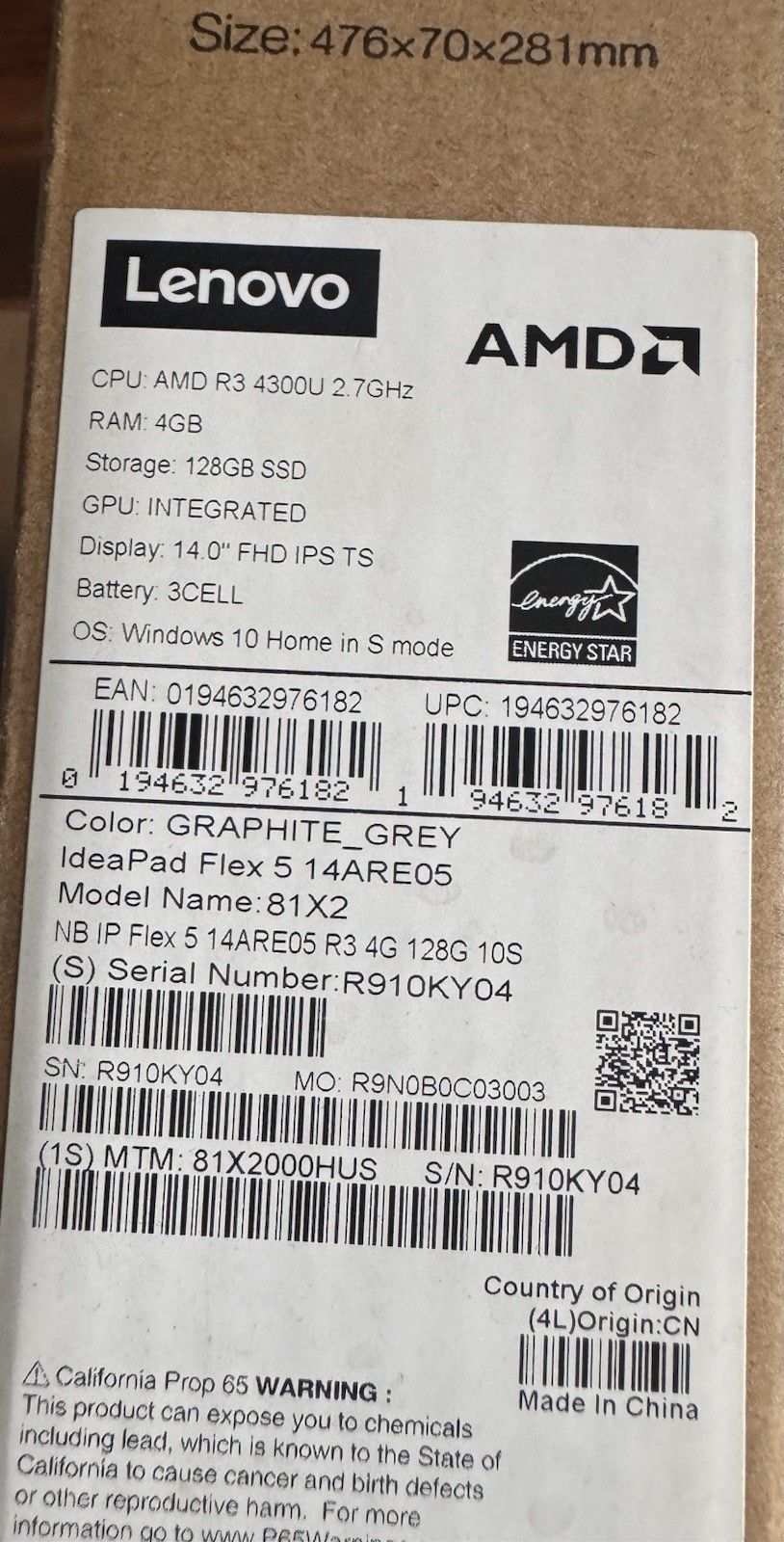 Lenovo IdeaPad Flex 5 14” FHD Convertible 128GB SSD AMD R3 4300U 2.7 GHz