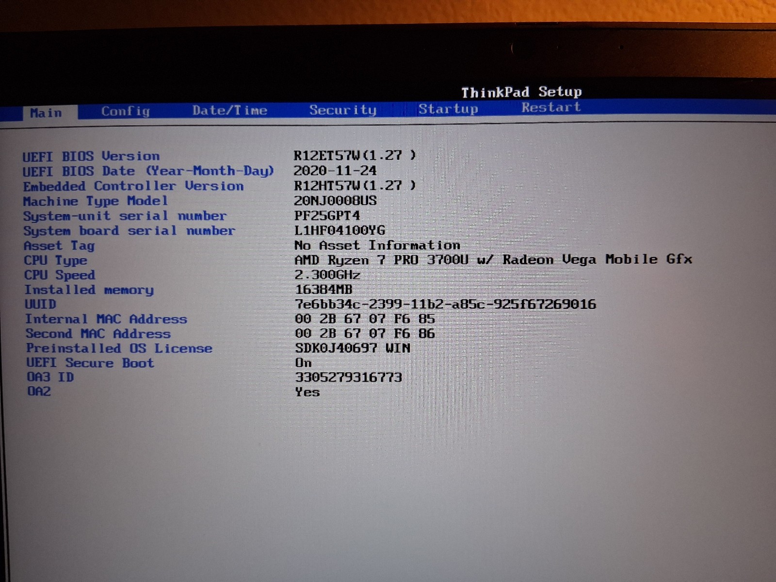 Lenovo ThinkPad T495 Ryzen 7 Pro 3700U 8GB Motherboard NM-C131
