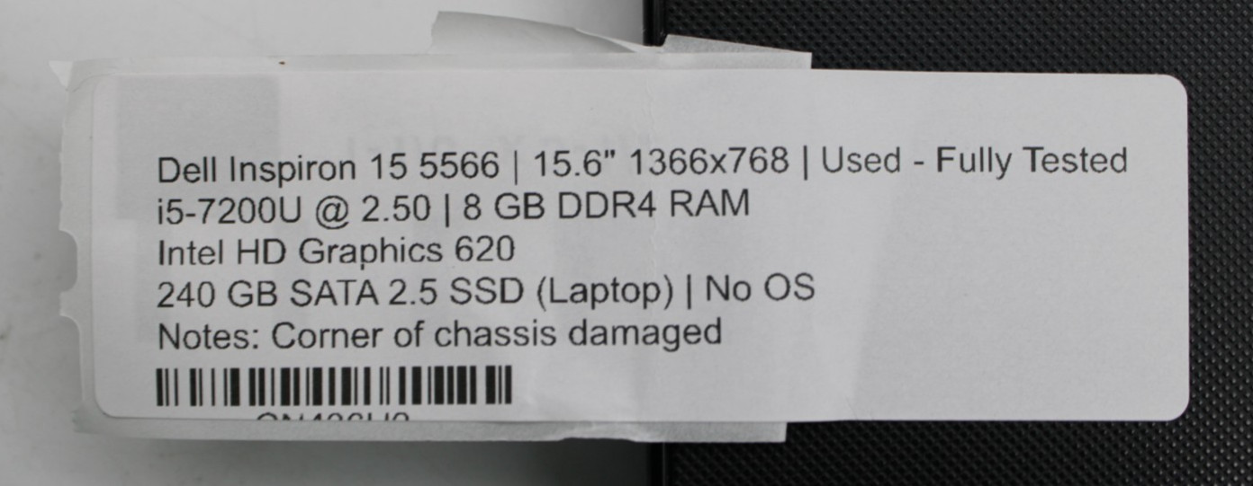 Dell Inspiron 15 5566-i5-7200U@2.5GHz-8GB DDR4 RAM-240GB SATA-NO OS*USED/TESTED*