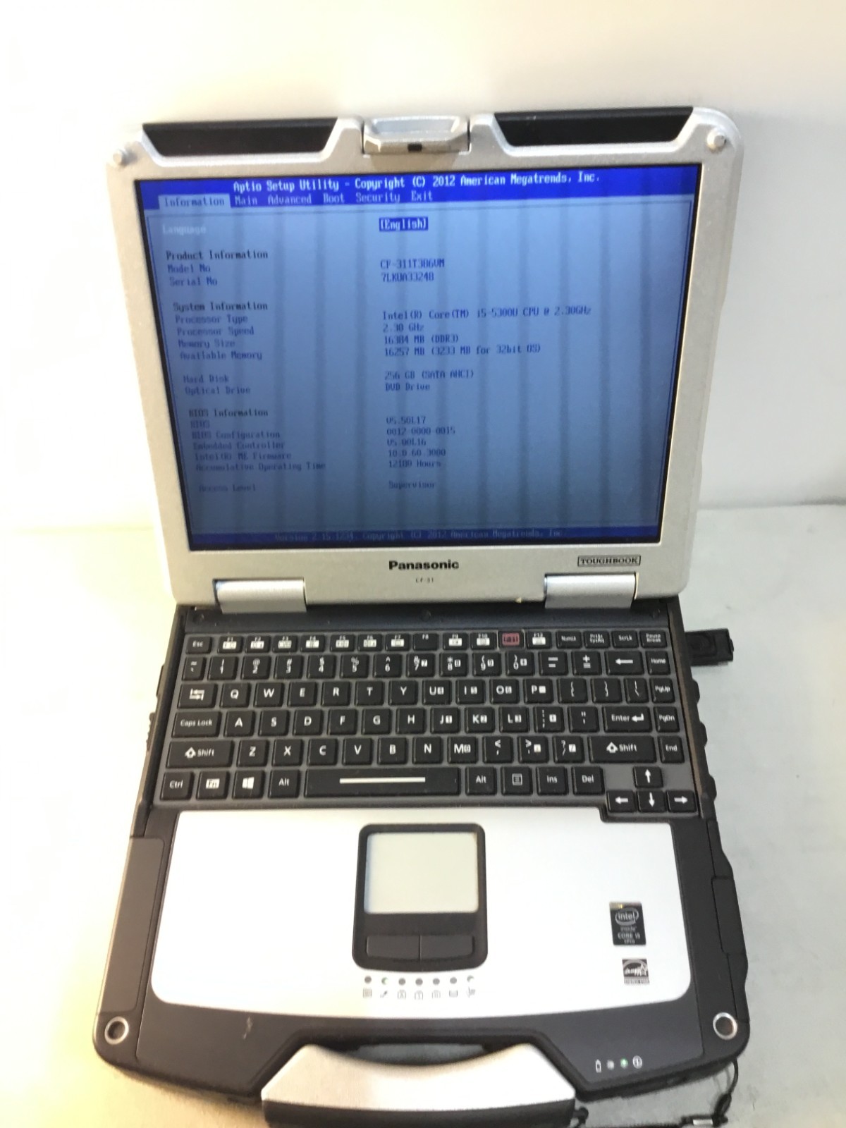 Panasonic ToughBook CF-31, i5-5300U CPU 2.30Ghz, 16.GB RAM, 256 SATA AHCI