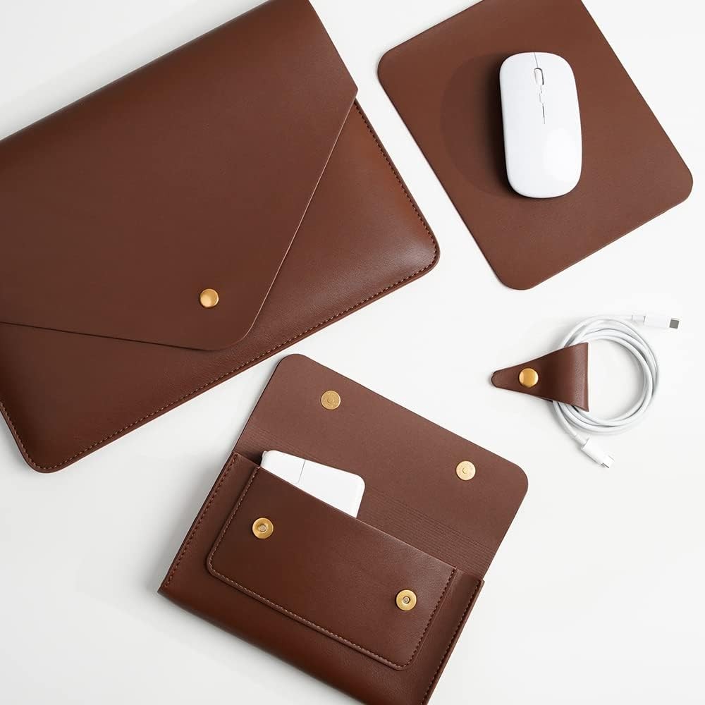 PU Leather Laptop Sleeve 13 Inch in Dark Brown for MacBook Air/Pro M2, Surface P
