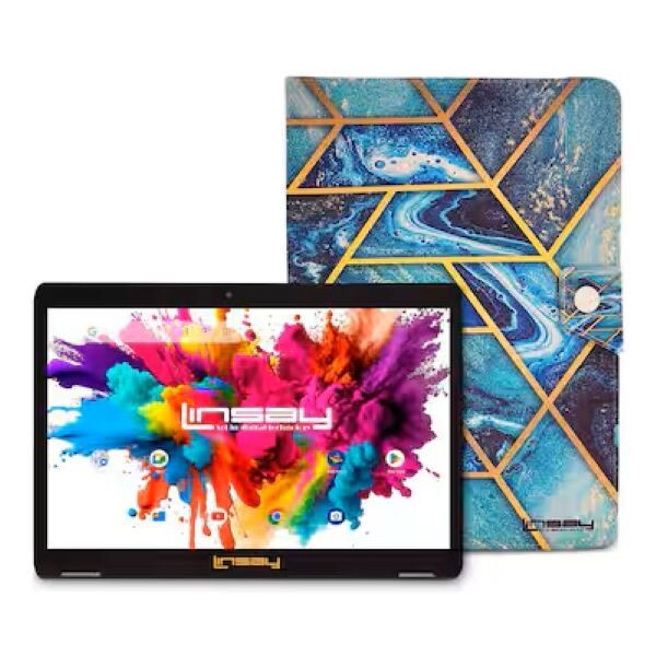 LINSAY 10.1 in. High End Octa Core Tablet 128GB Android 13 with Art Blue Case