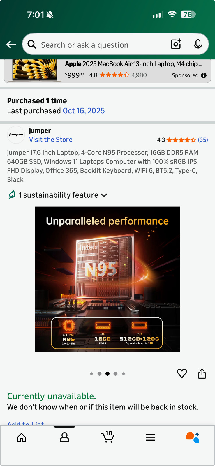 jumper 17.6 Inch Laptop, 4-Core N95 Processor, 16GB DDR5 RAM 640GB SSD, Windows