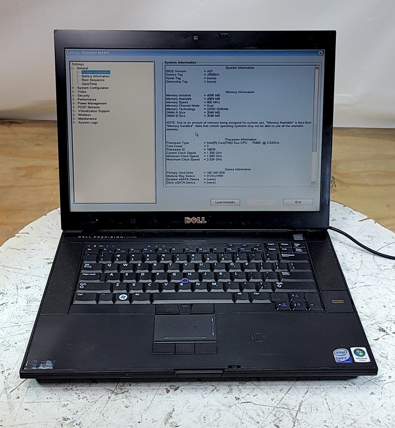 DELL PRECISION M4400 Laptop Intel CORE2 DUO T9400 4GB 160GB SEE NOTES