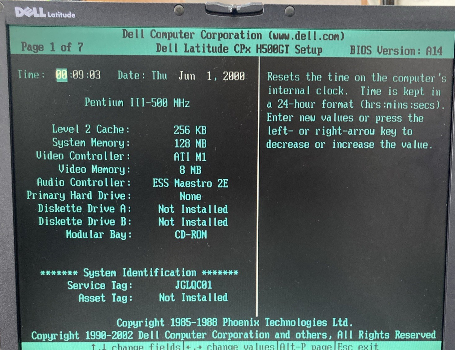 Dell Latitude CPX PPX Mobile Pentium III 500GHz 256MB no HDD Boot to BIOS