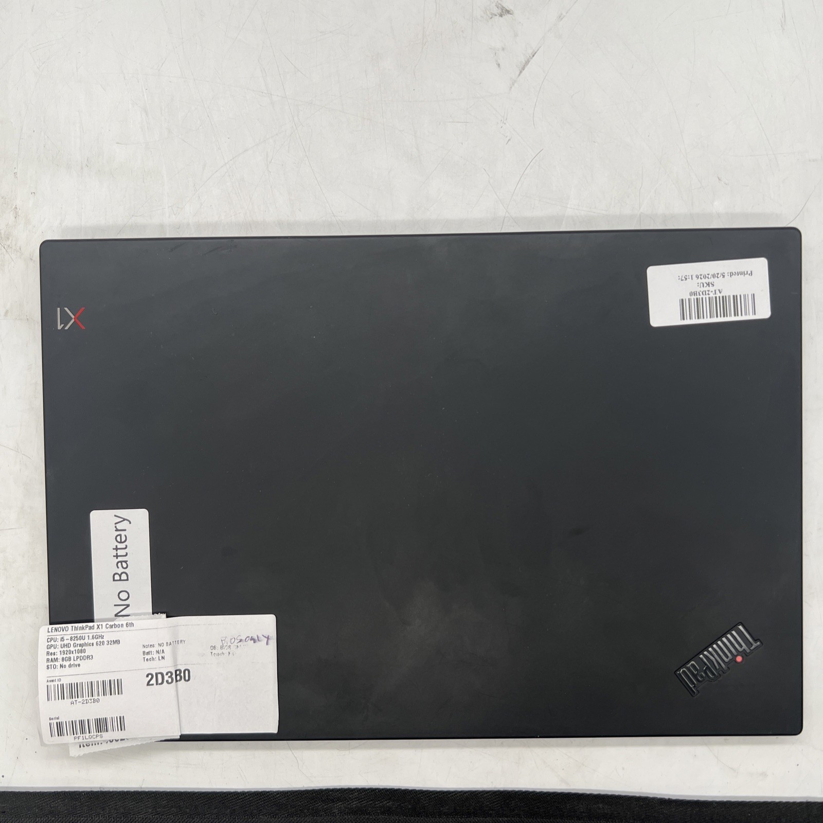 Lenovo ThinkPad X1 Carbon 6th I5 8250U 1.6GHz 8GB RAM No Drive No OS No Battery
