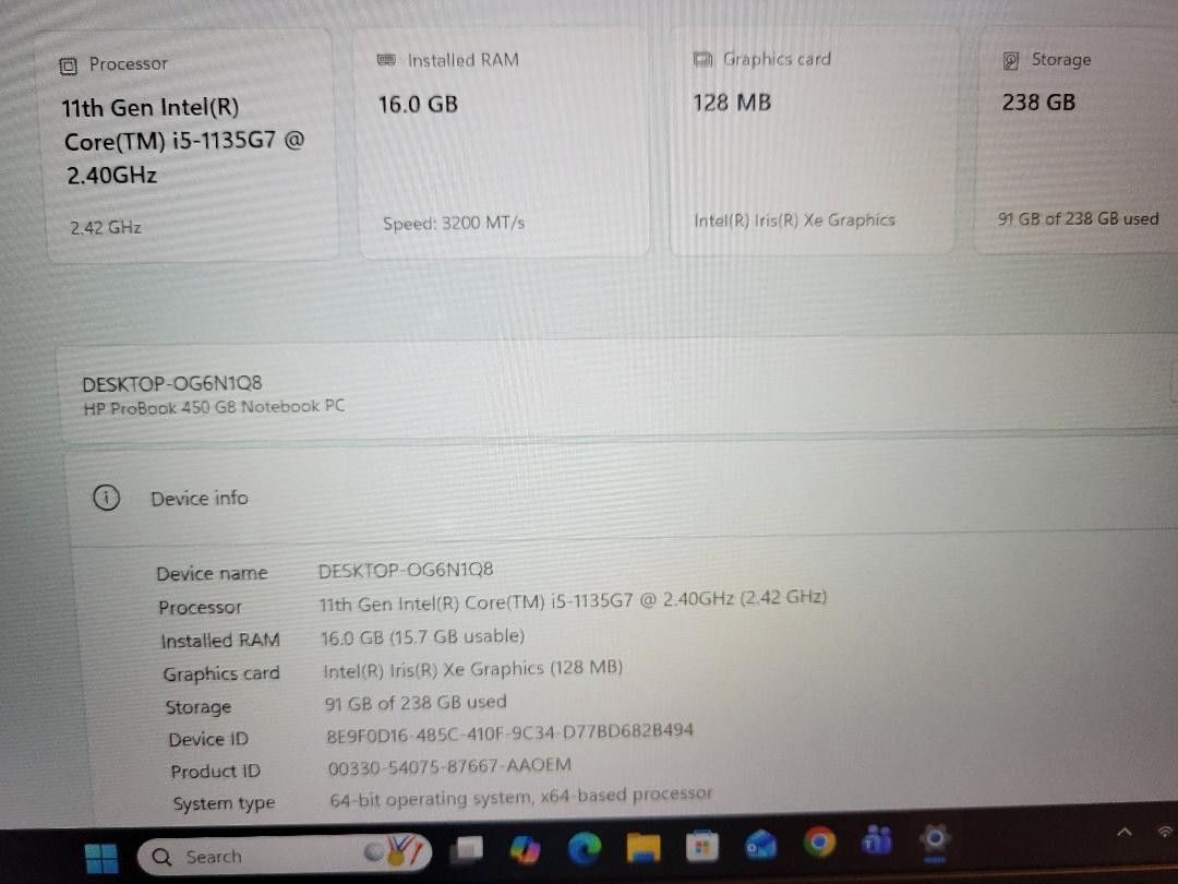 HP ProBook 630 G8 14″ i5-1135G7 16GB 256GB NVMe Win 11 Pro.