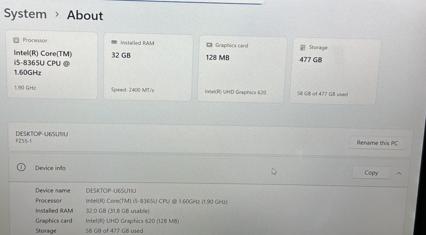 Panasonic Toughbook FZ-55 MK1 i5-8365U@1.6ghz 32GB RAM 512GB SSD LTE
