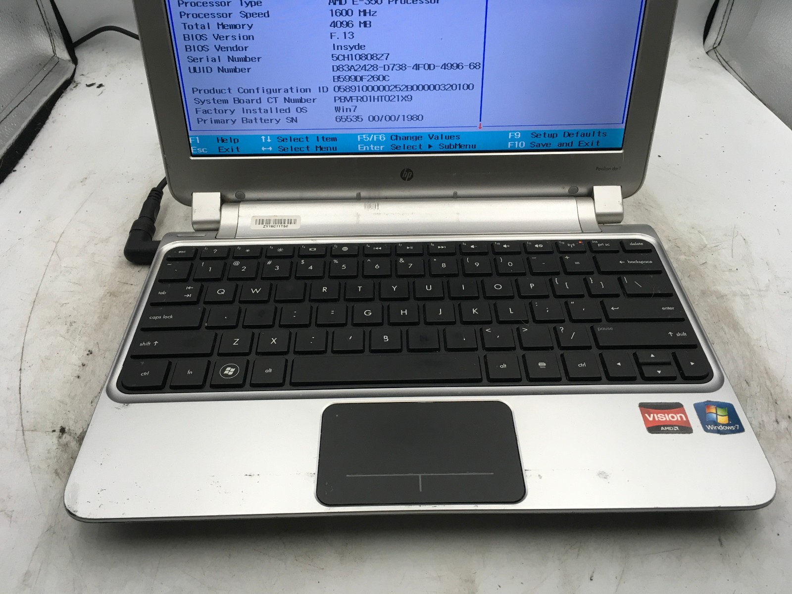 HP PAVILION DM1 – BOOTS TO BIOS – AMD E 350 – NO RAM – 11″ – READ DESCRIPTION-BB