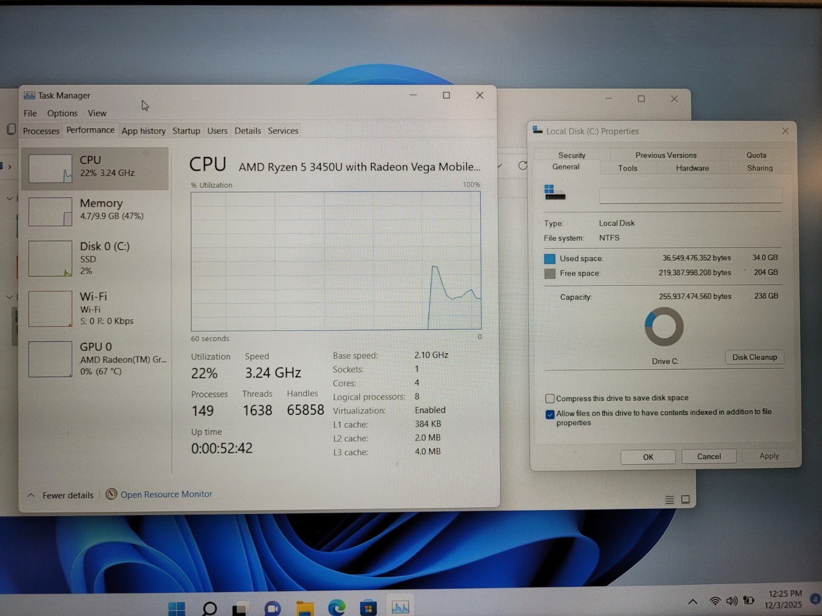 Dell inspiron 3505 15.6″rayzen5 3450u 2100mhz 12gb ram 256gb ssd charger 9BZH393