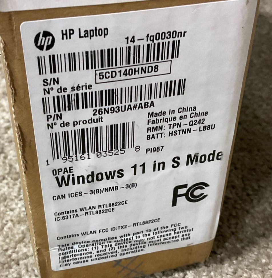 HP Laptop 14-fq0030nr 3020e 4GB 64GB 14W W11H pale rose 26N93UA#ABA ✅