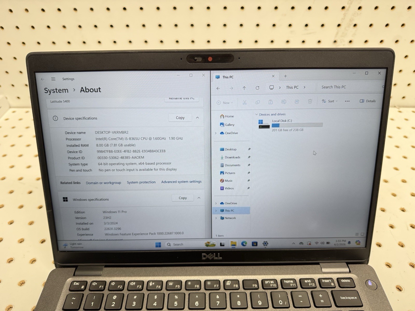 Dell Latitude 5400 14″ i5-8365U 1.9GHz 16GB RAM 256GB SSD Intel UHD Graphics