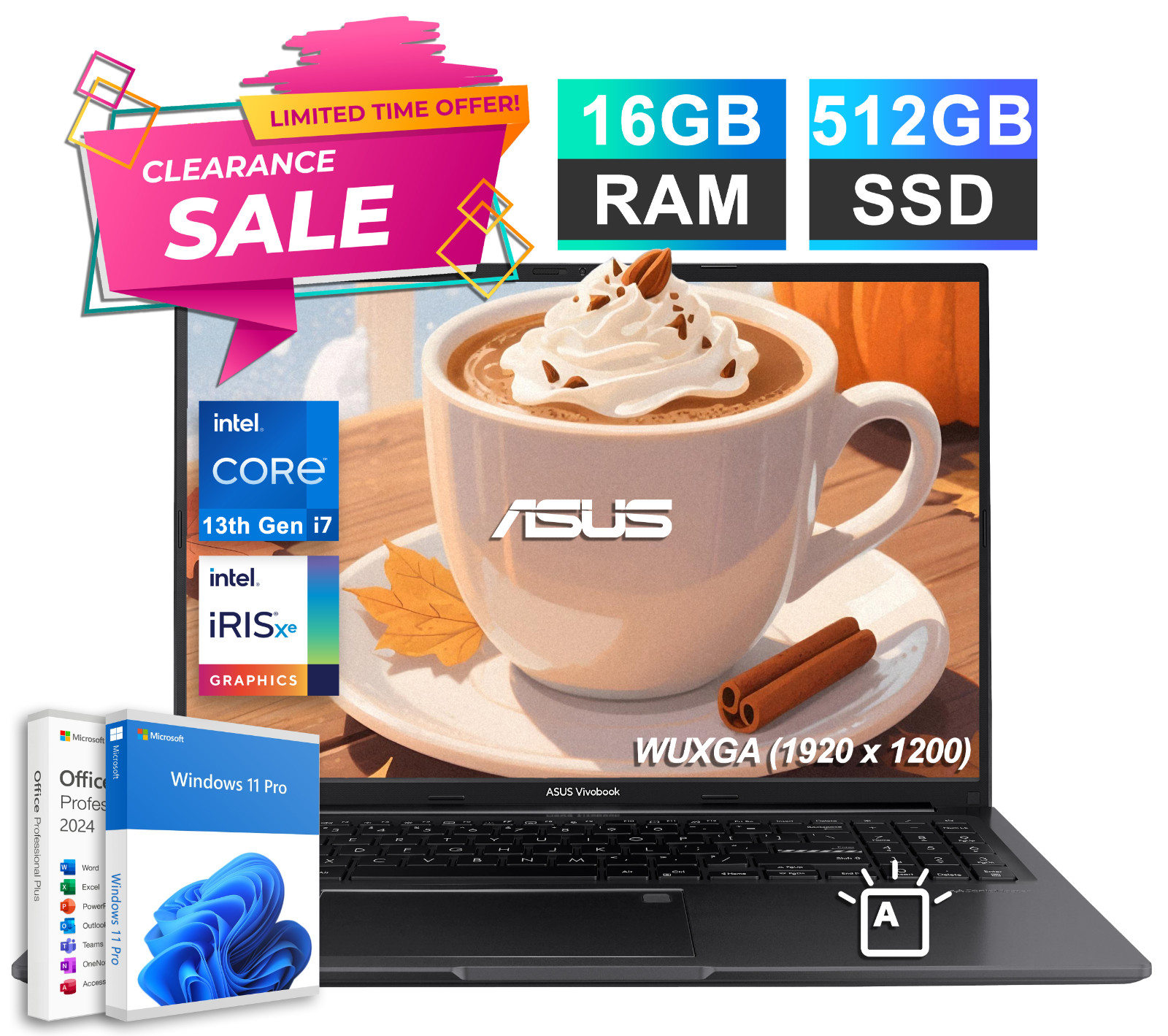 2026 ASUS Vivobook 16″ Laptop 10-Core Intel i7-1355U 16GB RAM & 512GB SSD Office