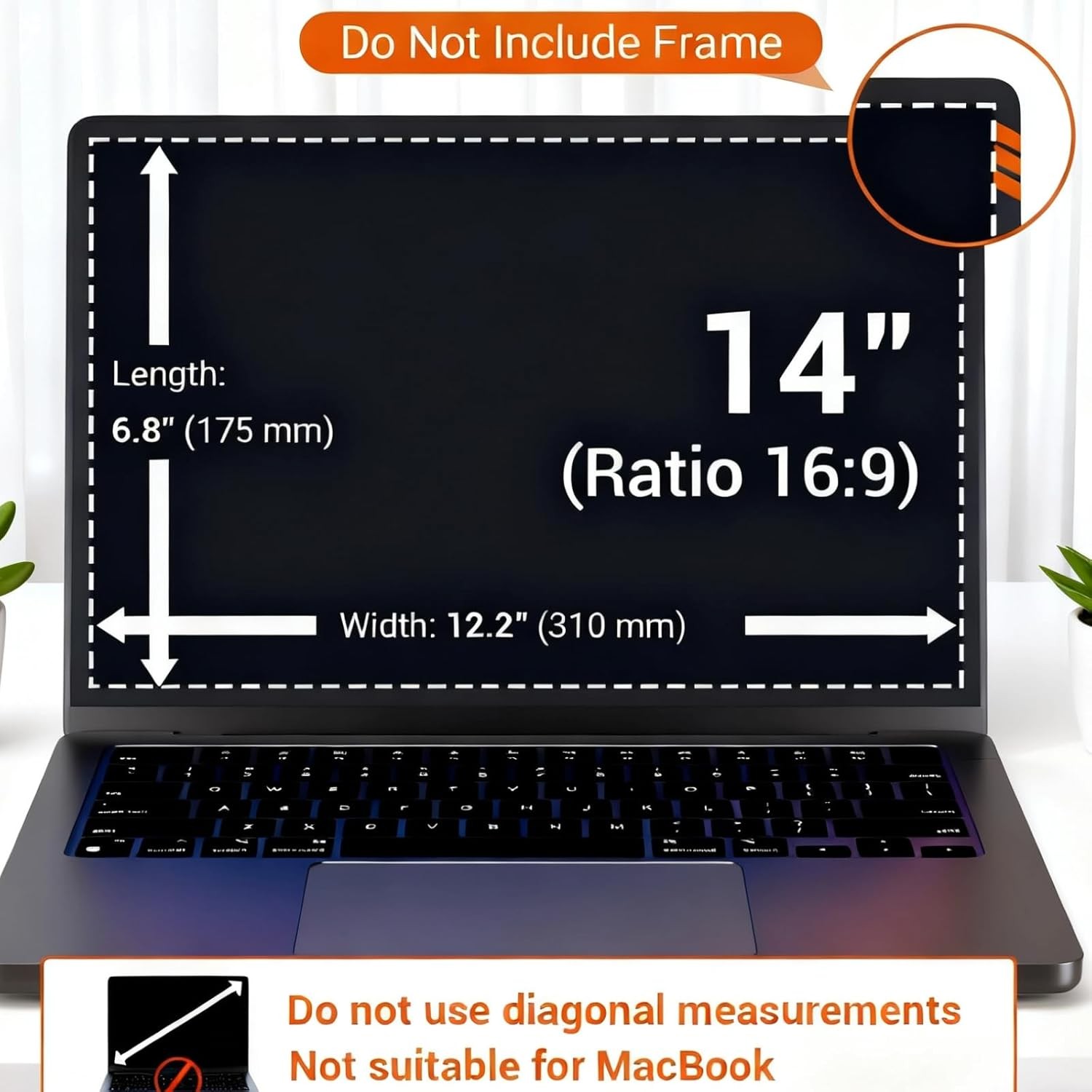 Magnetic Laptop Privacy Screen 14 Inch 16:9, Removable Shield Filter Protector