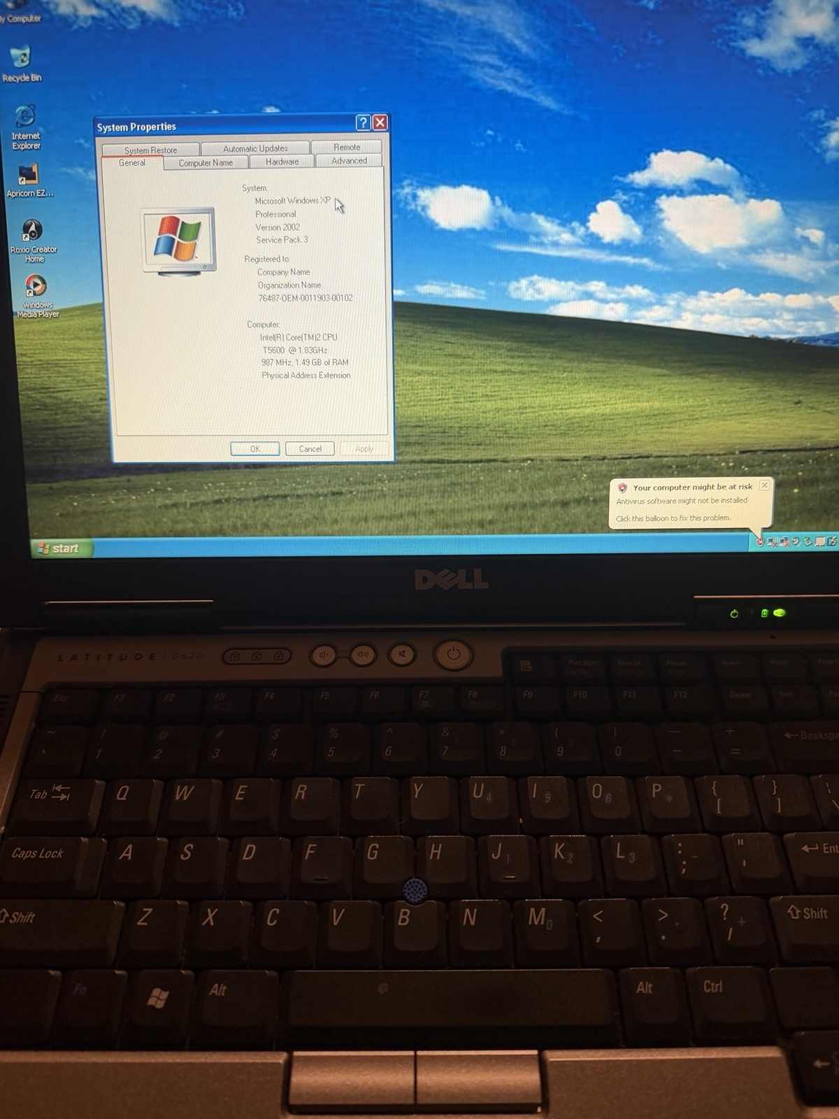 Dell D620 Laptop 1GB RAM 80GB HD Windows XP WIFI DVD