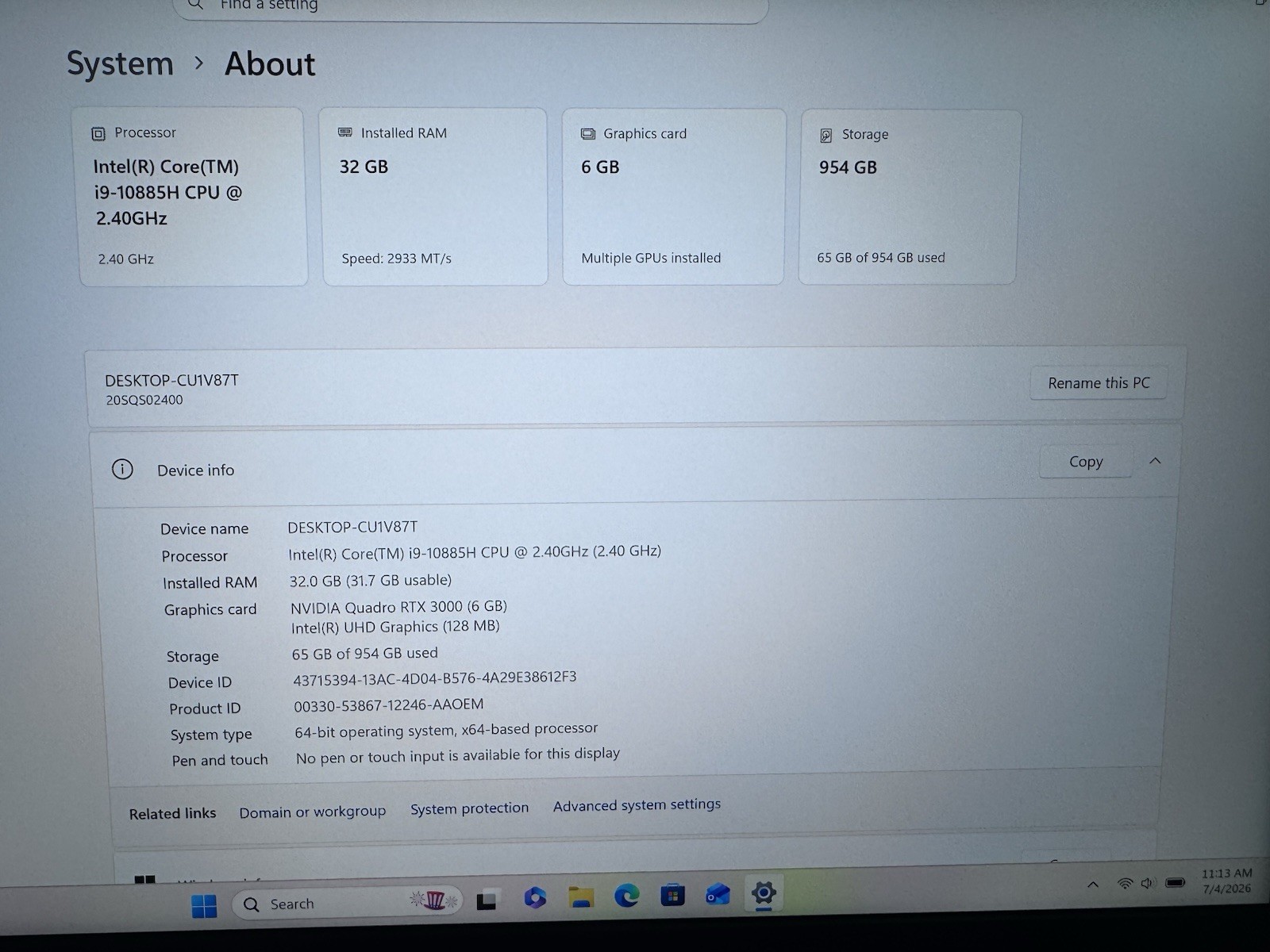 Lenovo ThinkPad P17 Gen 1 i9-10885H NVIDIA RTX 3000 32GB Mem 1TB SSD 4K Win11 #2
