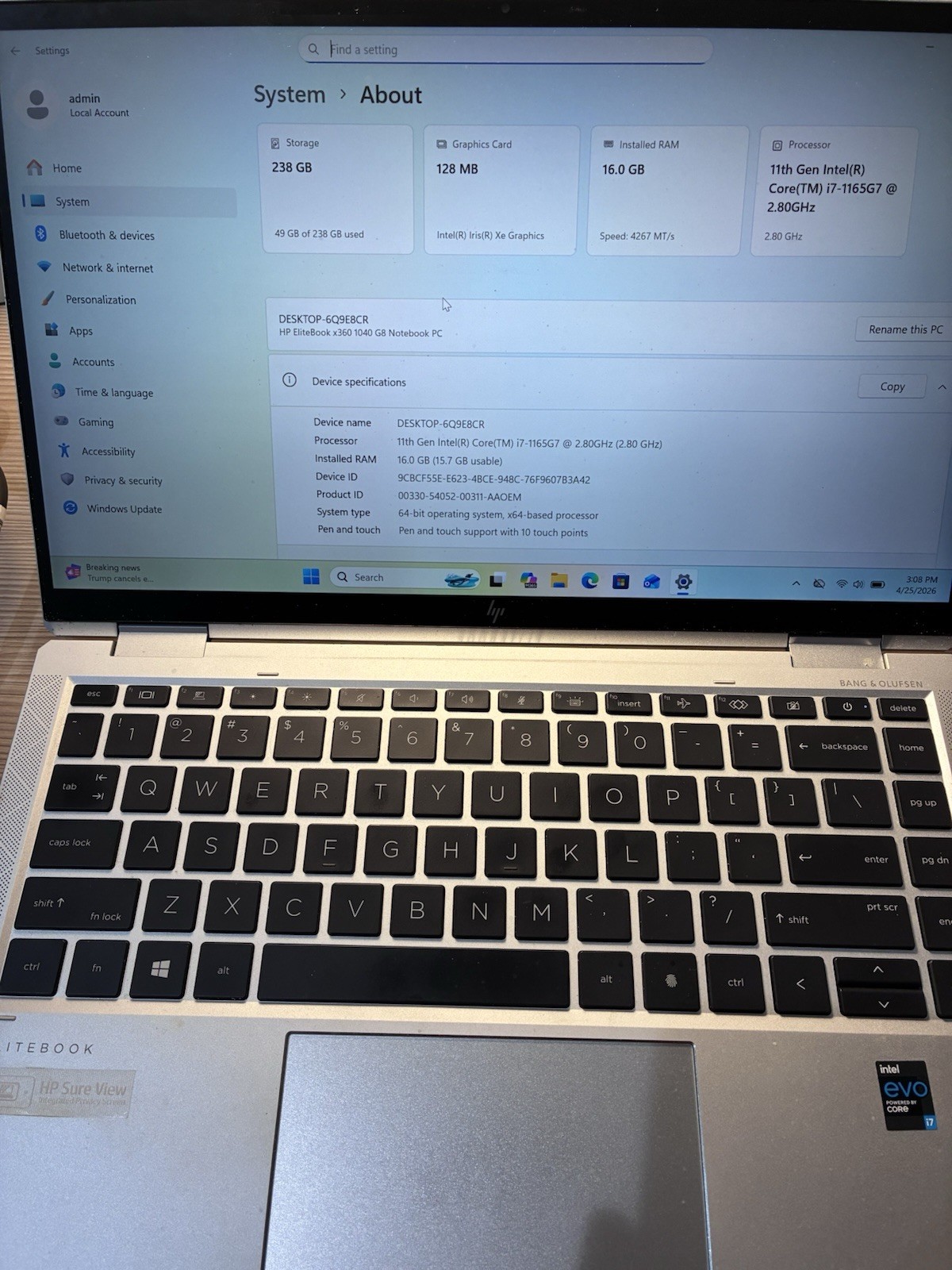 HP EliteBook x360 1040 G8 i7 16GB 256GB Touch + Stylus Win 11 Pro