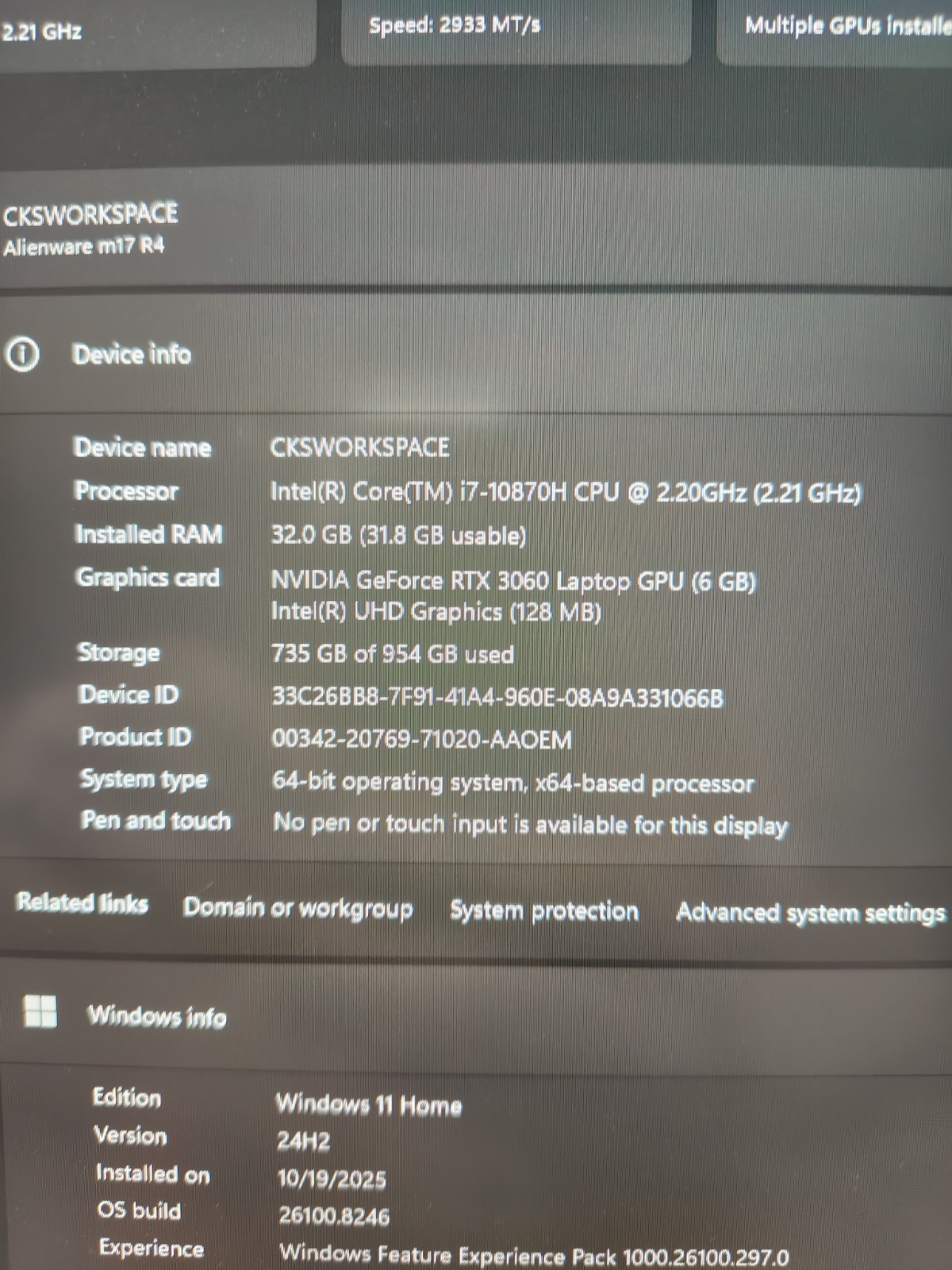 Alienware m17 R4 17in i7-10870H 32GB 1TB SSD RTX 3060 Win 11 Home