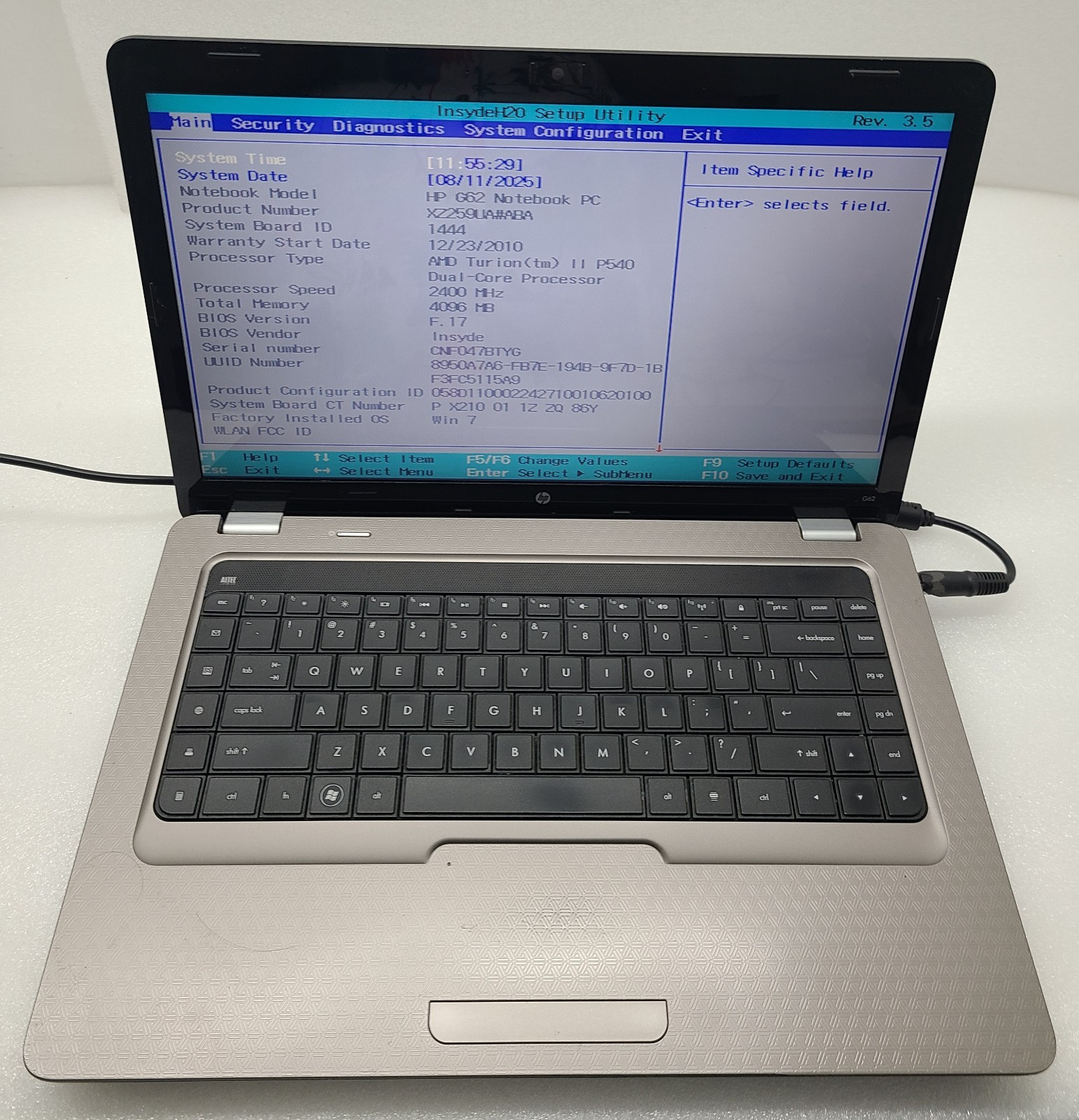 HP G62 Laptop AMD Turion II P540 4GB Ram NO HD/OS (FL)