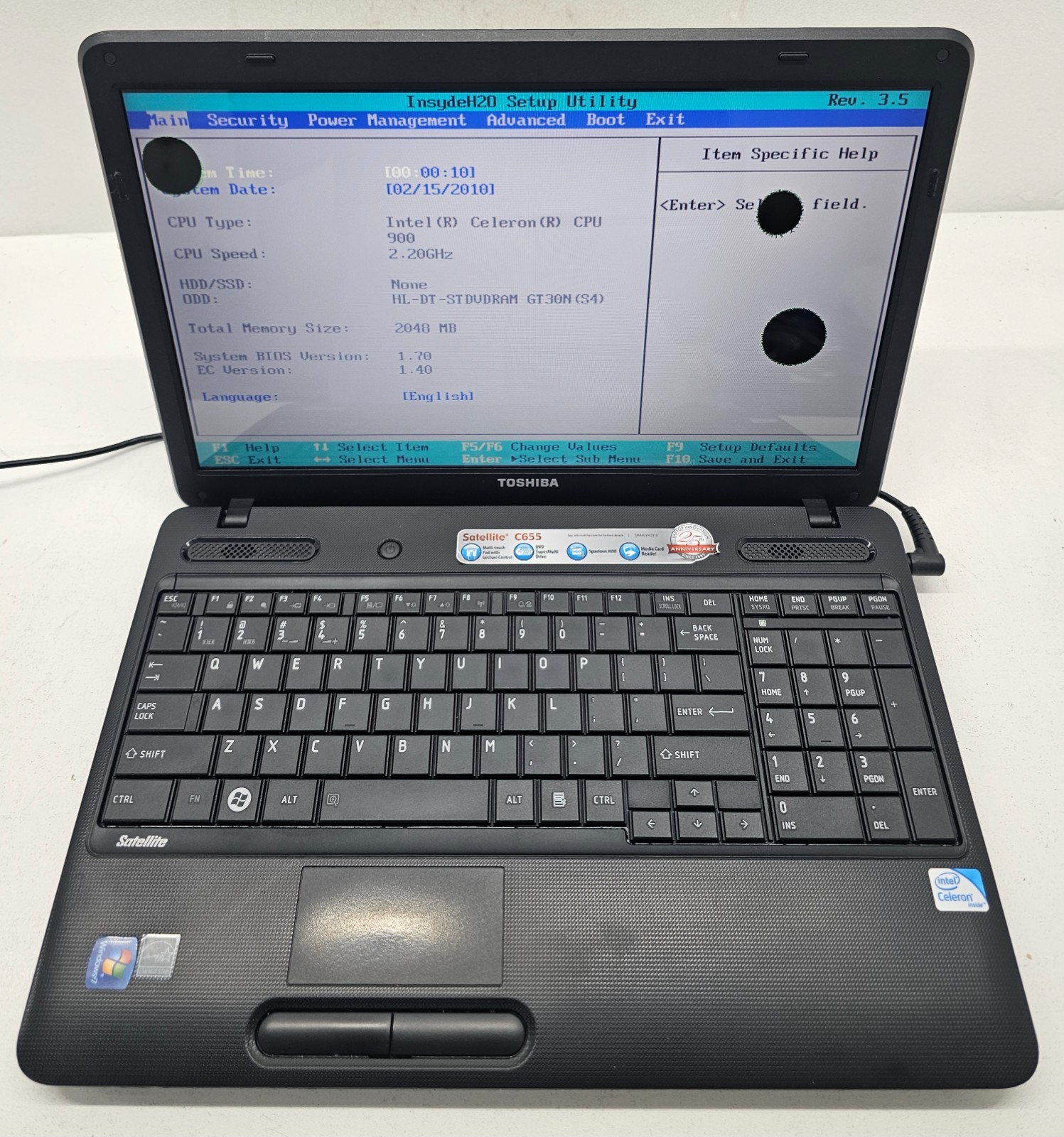 Toshiba Satellite C655-S5049 Laptop Intel Celeron 900 2GB Ram NO HD/OS (FL)
