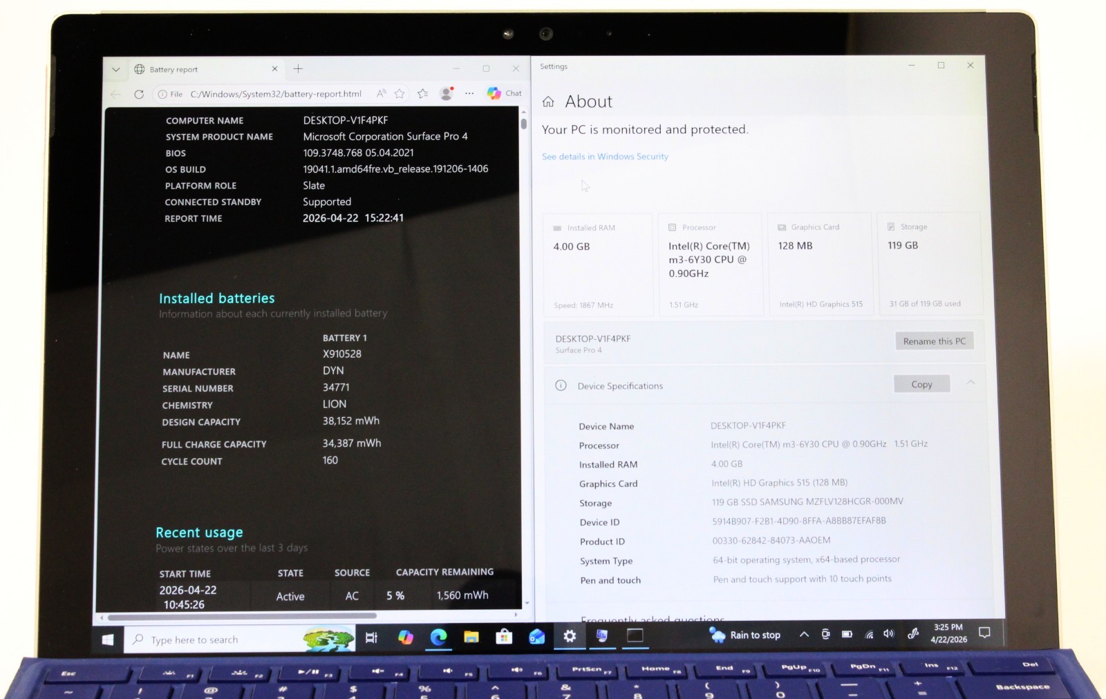 Microsoft Surface Pro 4 1724 12″ 128GB SSD 4GB RAM 1.5GHz Core m3-6Y30; 6166878