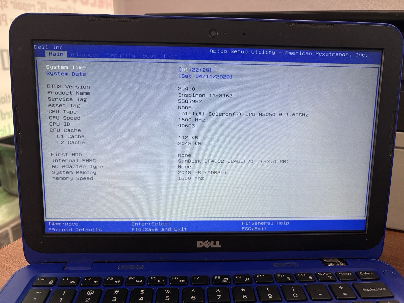 Dell Inspiron 11-3162 Intel Celeron N3050 1.6GHz 2GB RAM 32GB eMMC
