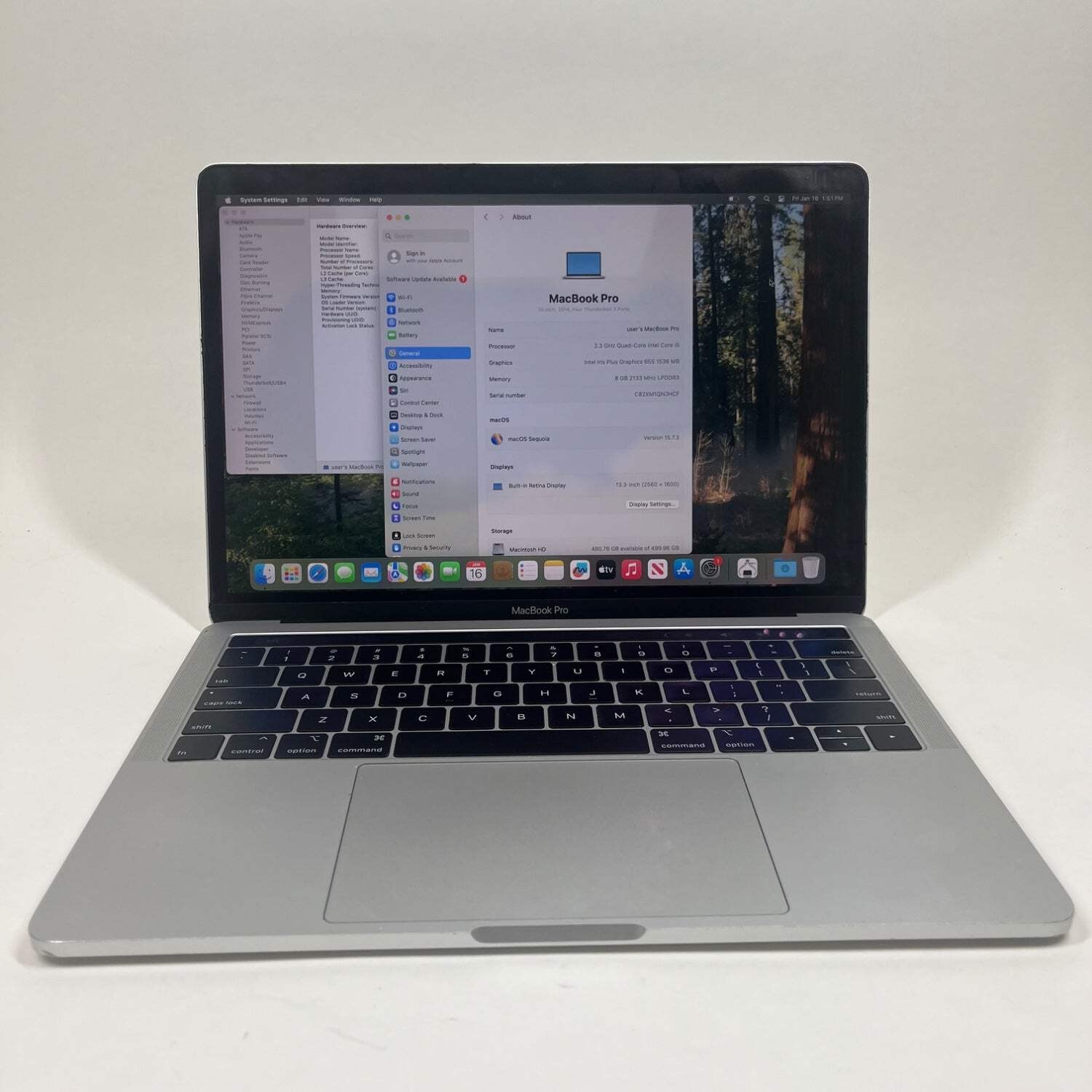 Broken 2018 Apple MacBook Pro 13.3″ i5 2.3GHz 8GB RAM 512GB SSD A1989 Bad Batt